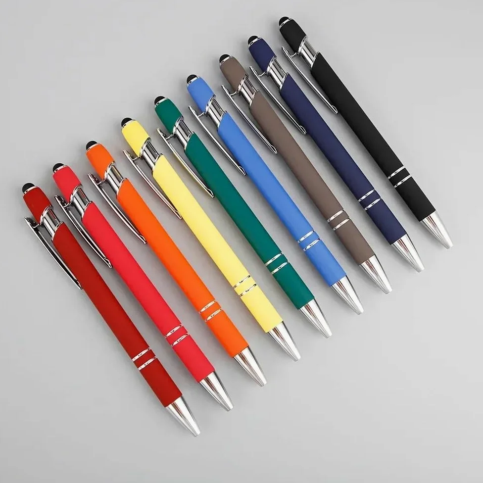 20-200 penne all'ingrosso in metallo penna a sfera touch screen penna per ufficio scuola pubblicità penna logo personalizzato incisione testo (blu scuro (rosa), 50 penne