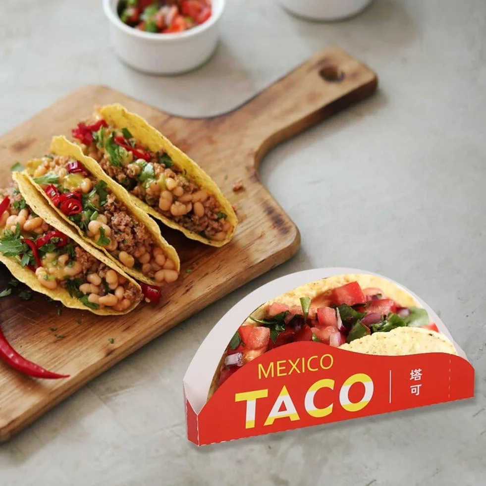 Carta Taco Scatola USA E Getta Asporto Scatola di Imballaggio Contenitore per Patate Fritte Vassoio di Cibo per Ristorante Messicano