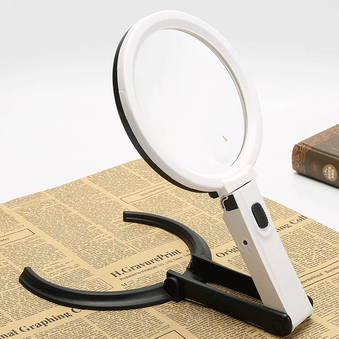 Lenti d'Ingrandimento HD Pieghevoli da Tavolo, Lente d'Ingrandimento 10x con Luce, Lente d'Ingrandimento Portatile 5X per la Lettura, Accessorio per la Lettura.,