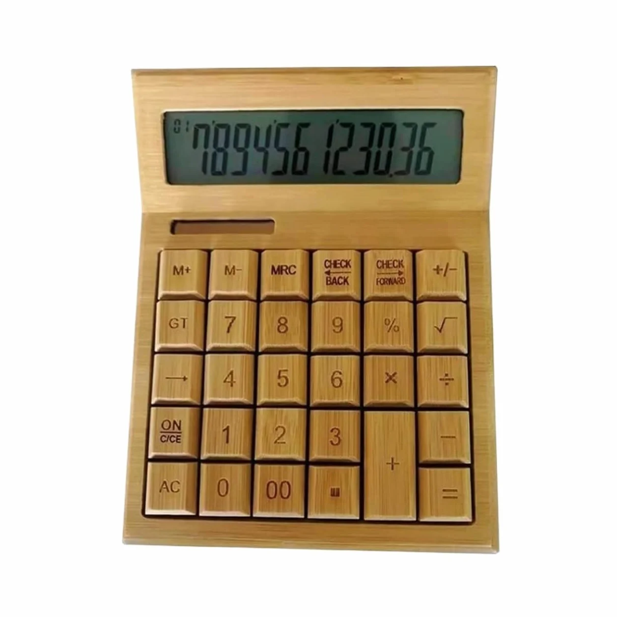 Calcolatrice Calcolatrice Elettronica in bambù con Funzione Standard di Conteggio Display A 12 Cifre, Doppia Alimentazione Tavolo Ufficio(13.5 * 17.8cm)