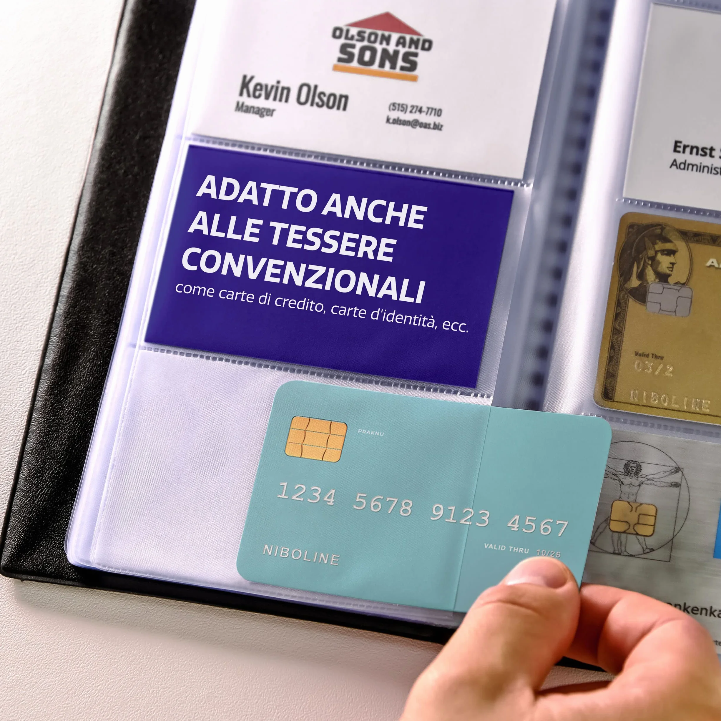 Praknu Porta Biglietti da Visita 480 Fogli Salvaspazio Nero