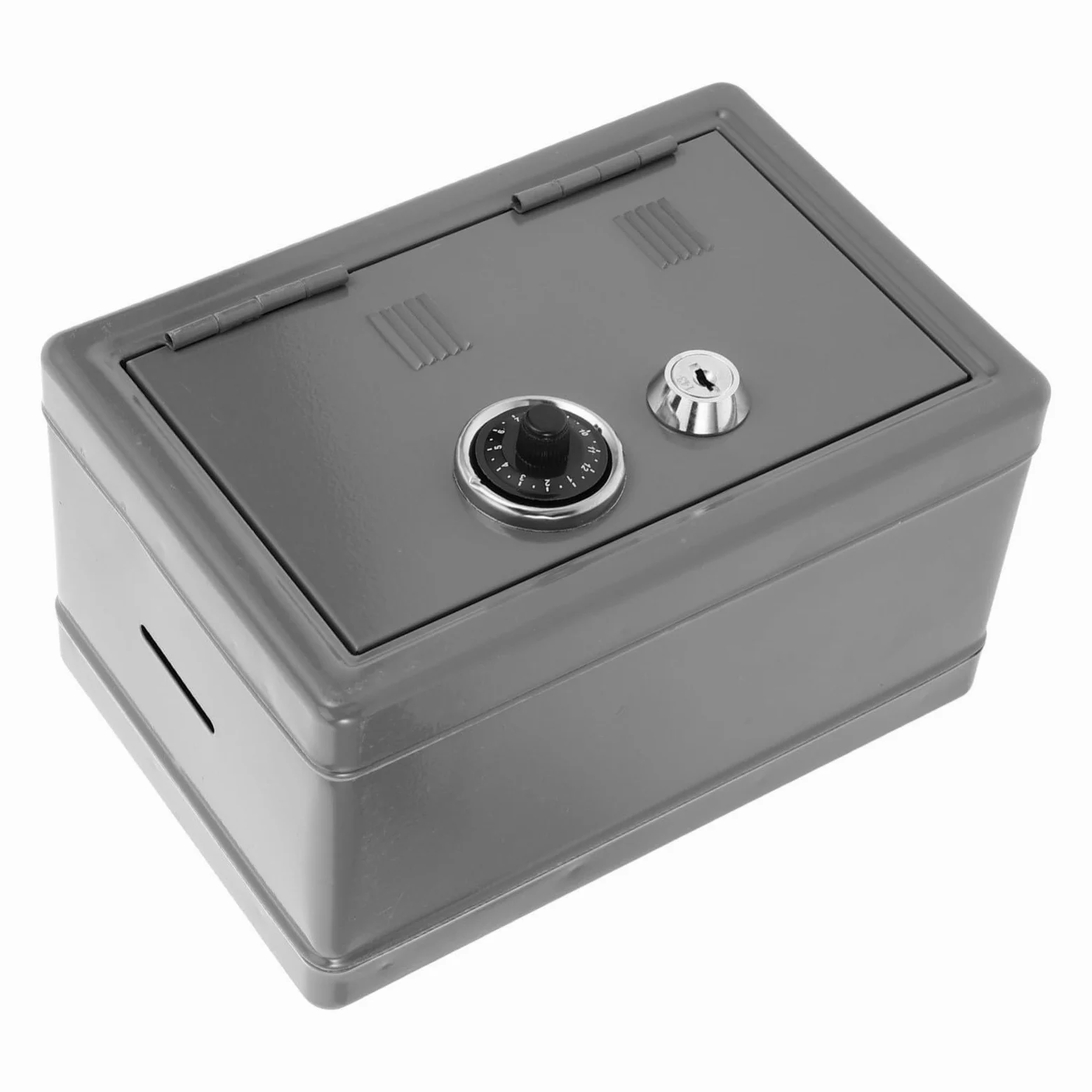 HOMSFOU Cassaforte Portatile in Ferro Argento Serratura e Slot per Monete, Mini Scatola di Sicurezza Decorativa per Casa e Ufficio