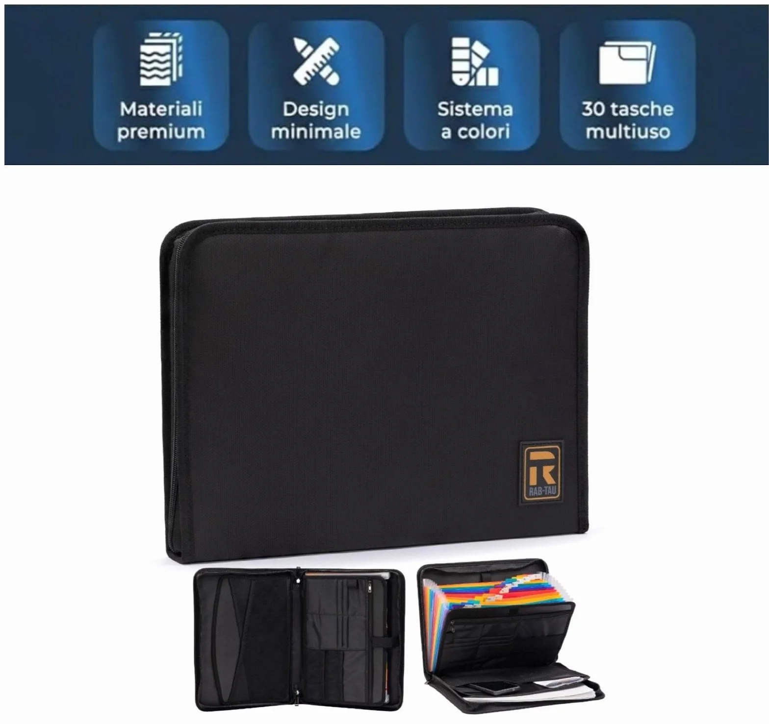Cartella Portadocumenti in Eco Pelle Nera Porta Documenti A4 12 Slot Carte Organizer Ufficio Viaggio 36x26x5 cm