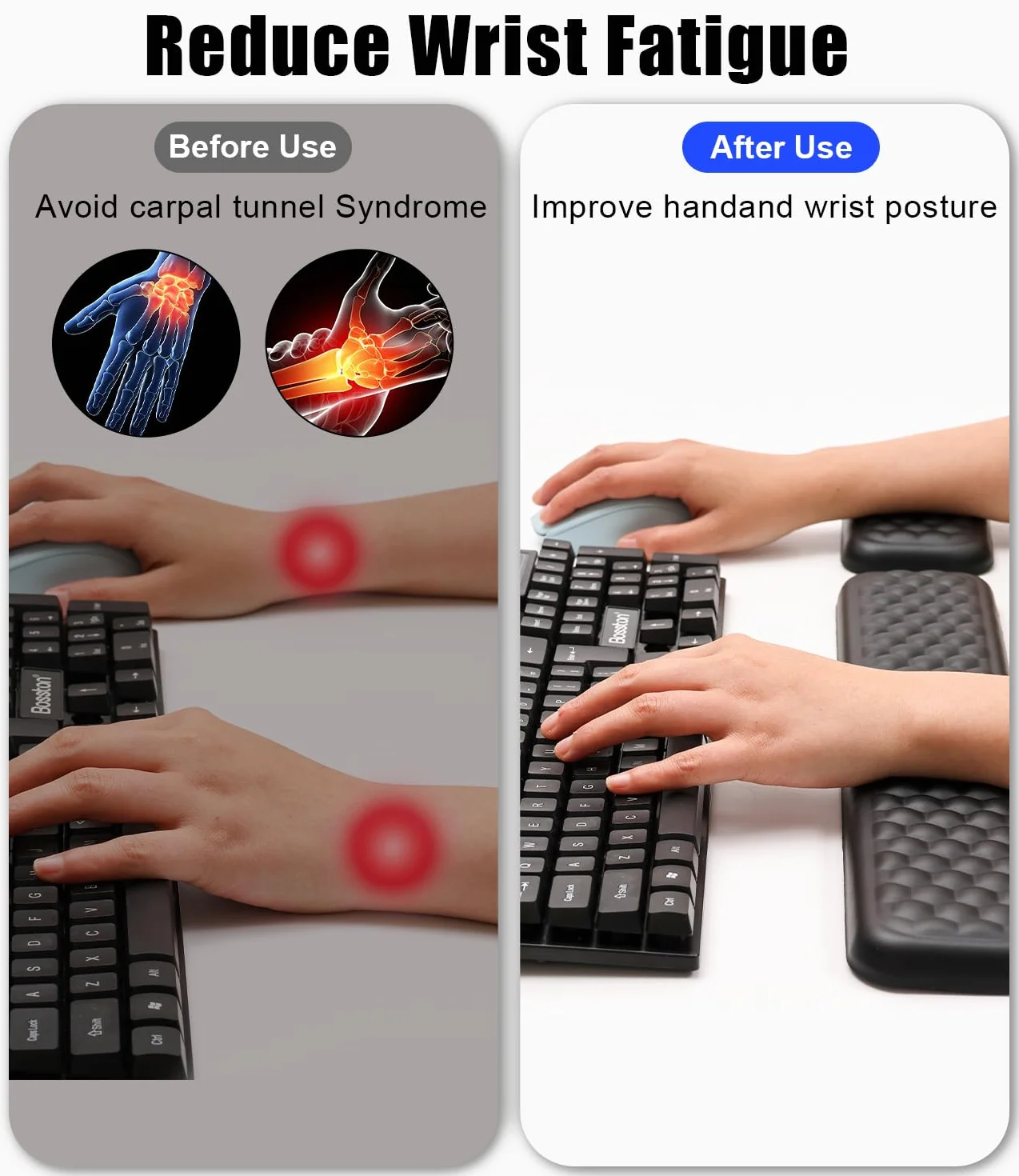 Ergonomico Set Poggiapolsi Memory Foam in Pelle PU Impermeabile Antiscivolo Nero per Tastiera e Mouse