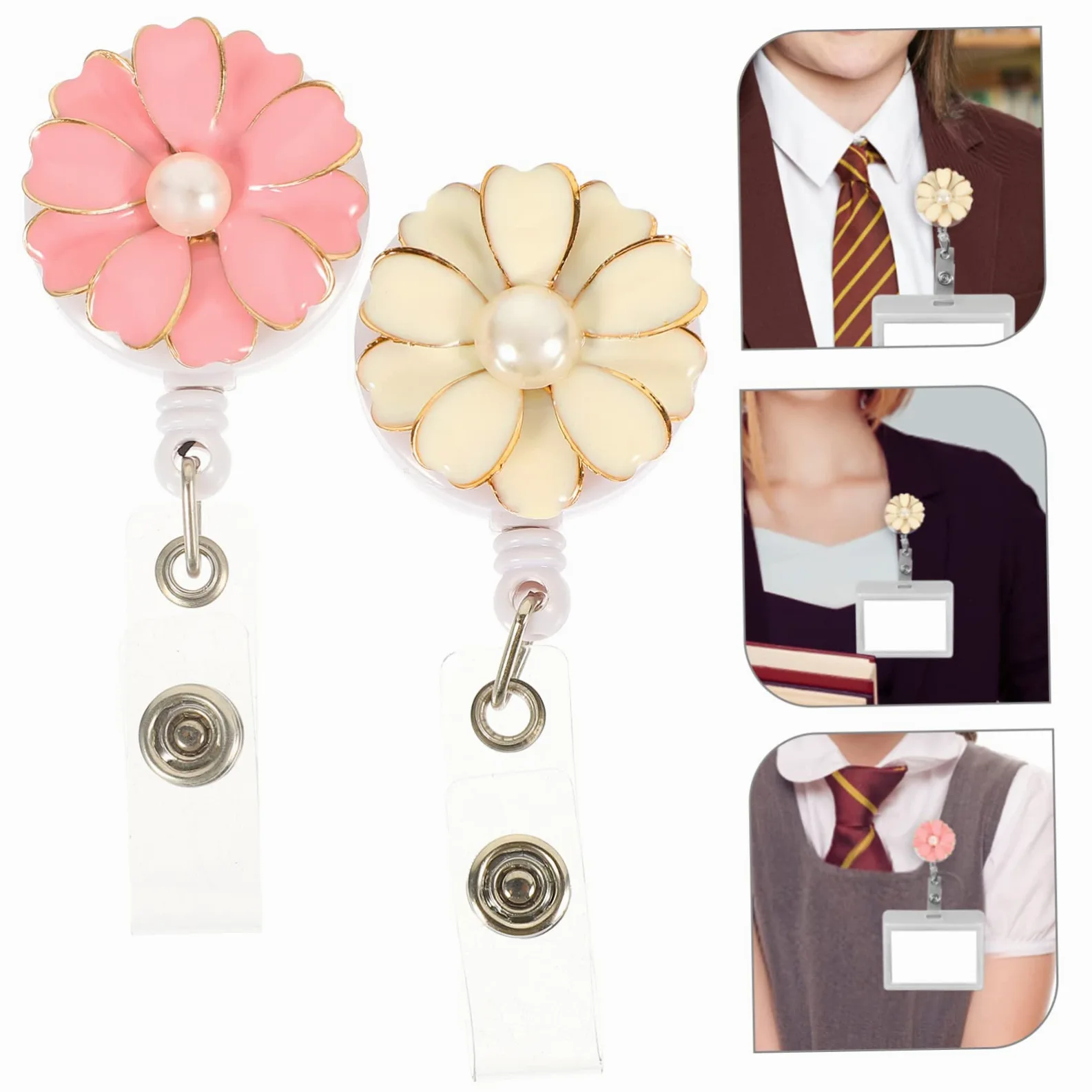 Operitacx 10pezzi Portanomi Retrattile Con Clip Porta Badge Elegante Per e Uffici Design Fiore Perla e Perla Accessorio Pratico Per Tessere Id