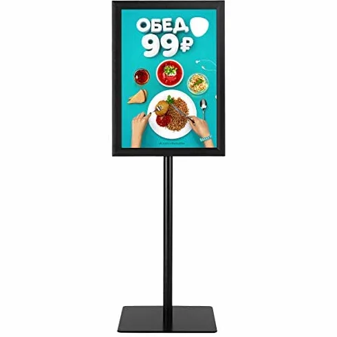 GYMAX A3 Stand Poster Menù, Supporto per Informazioni, Espositore da Terra, Altezza Regolabile, Pannello Girevole, Porta Pubblicità Ideale per Negozio, Ristorante e Bar, in Acciaio INOX (Nero)