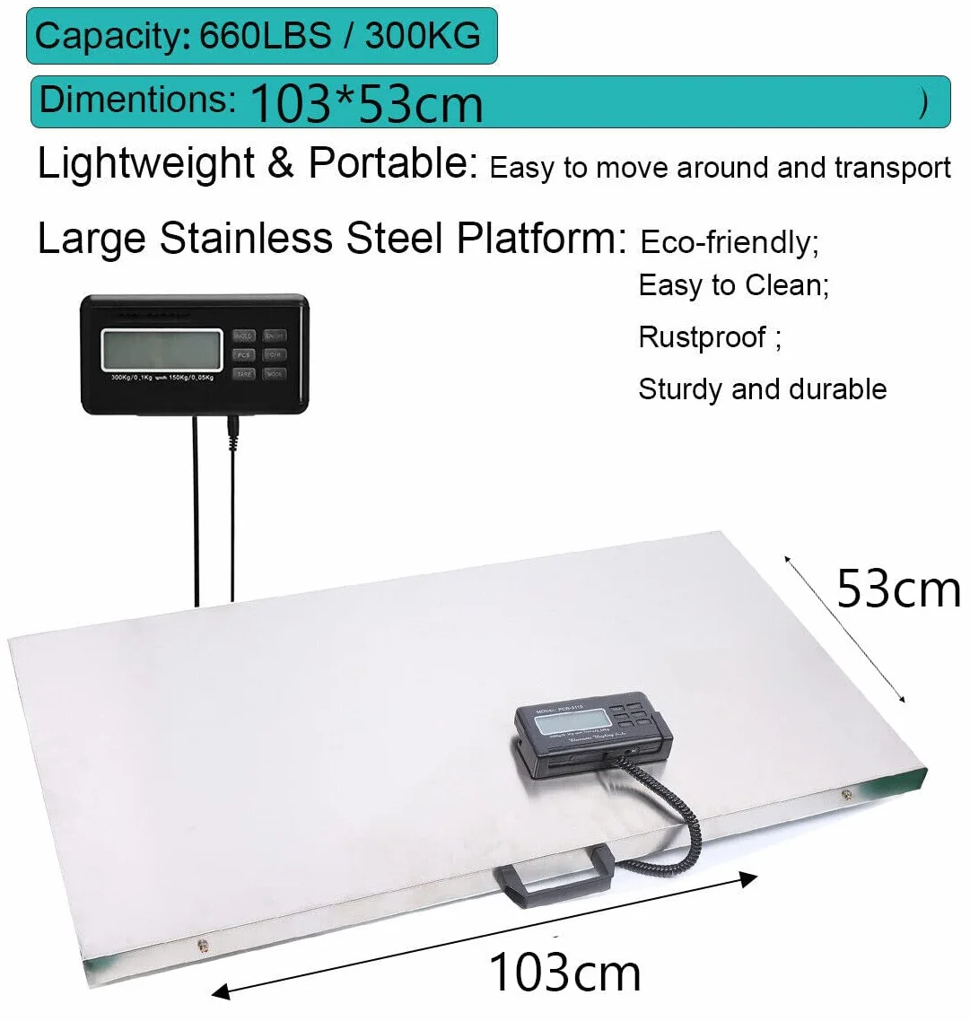 Bilancia veterinaria da pavimento, per animali, per cani, per gatti, veterinaria, per piattaforma, per carichi pesanti, 300 kg, 103 x 53 cm