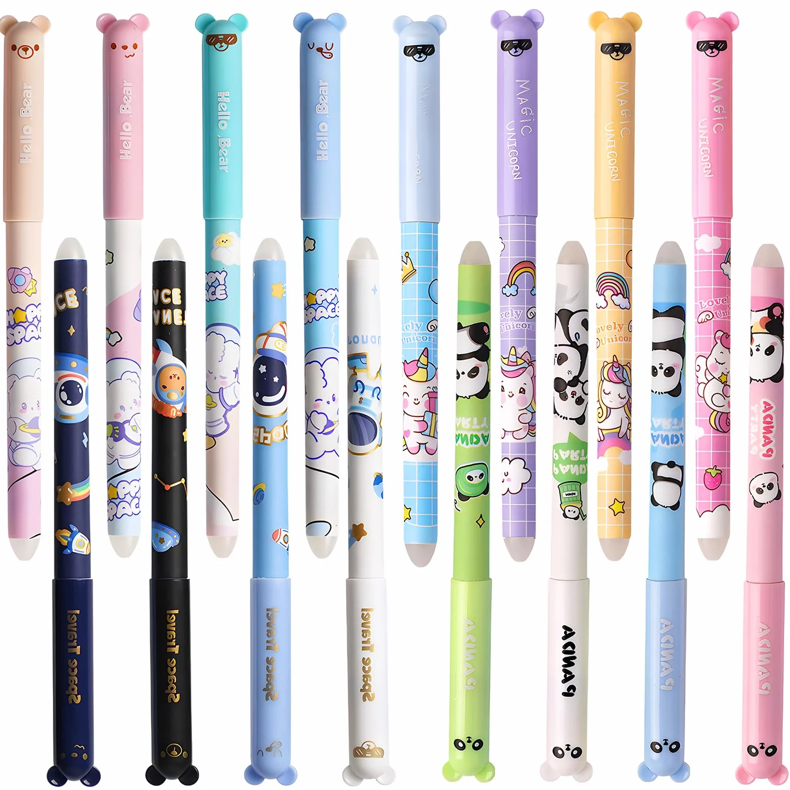 Penne Cancellabili Kawaii a Forma di Cartone Animato, Penna Gel Cancellabile con Gomma, Materiale Scolastico, 4 Stili