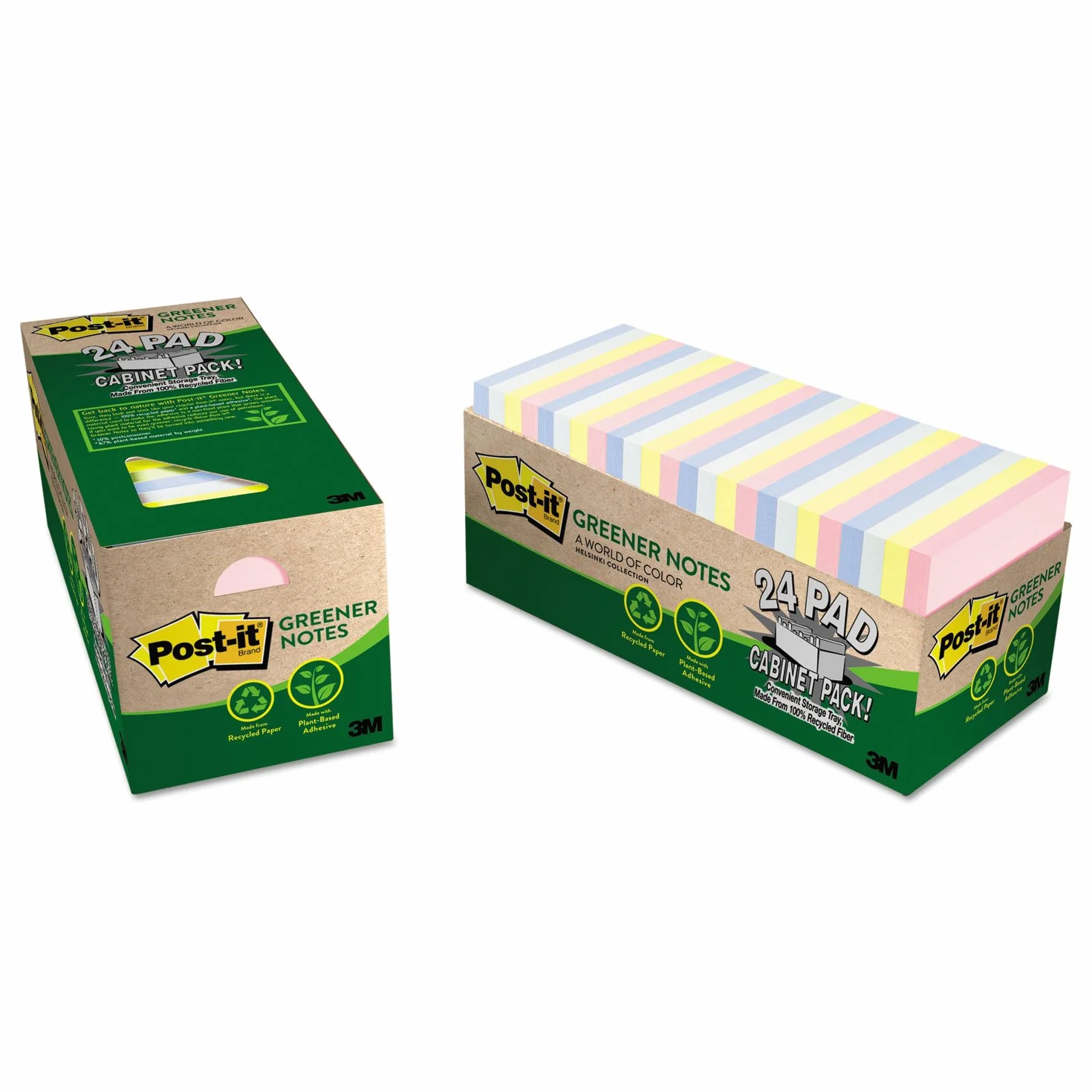 3M 654R24cpap Post-It Greener Notes Cabinet Pack, Fogli Adesivi Colorati Foglietti, 3 X 3, Helsinki Colors, 24Pk