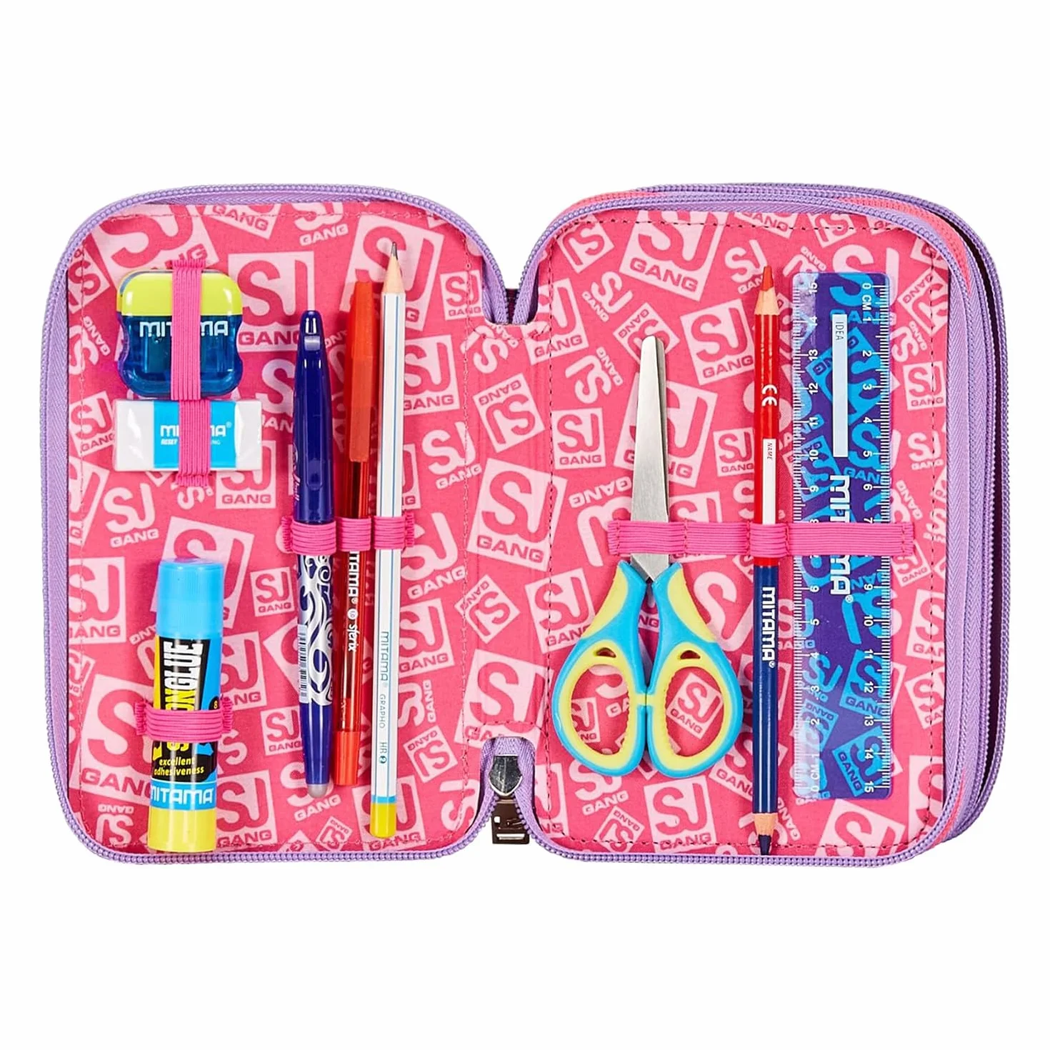 SJ Gang Astuccio Scuola 3 Zip, Rosa, Sphere Full Girl, Portapenne Triplo Scomparto Completo Di Penne, Matite, Colori, Accessori Zaino, Elementari, Medie, Bambina