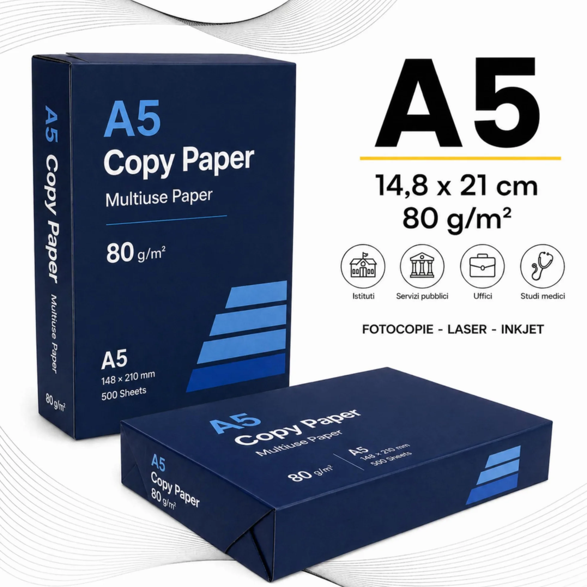Carta Stampante A5 80 g/m² 500 Fogli Risme - TOTALE 2000 Fogli 14,8 x 21 cm per Farmacia e Ricette Mediche