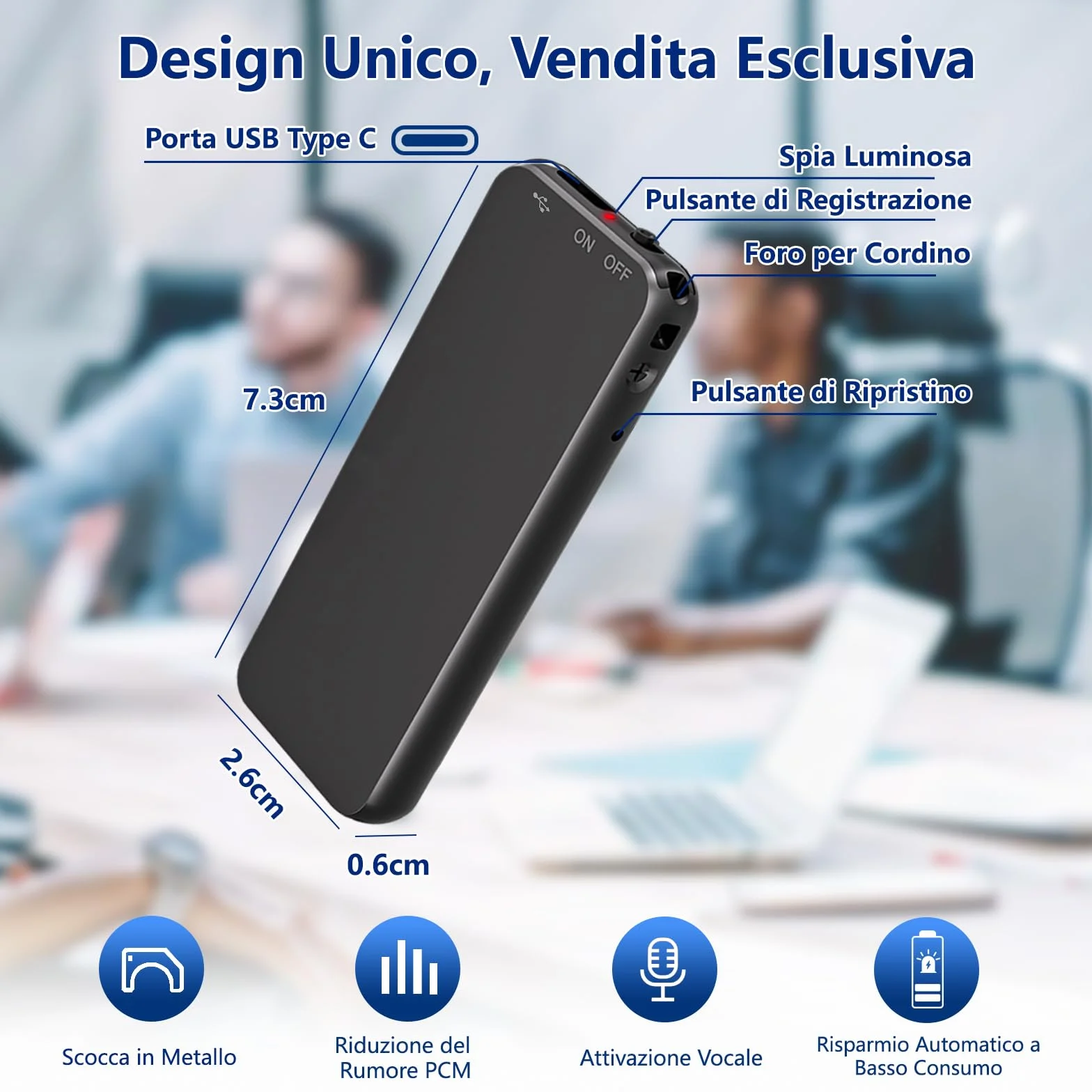 40ore Registratore Vocale, 64GB Registratore con Attivazione Vocale e Riduzione del Rumore Intelligente, USB-C Registratore Audio per Università Lezioni Riunioni Interviste