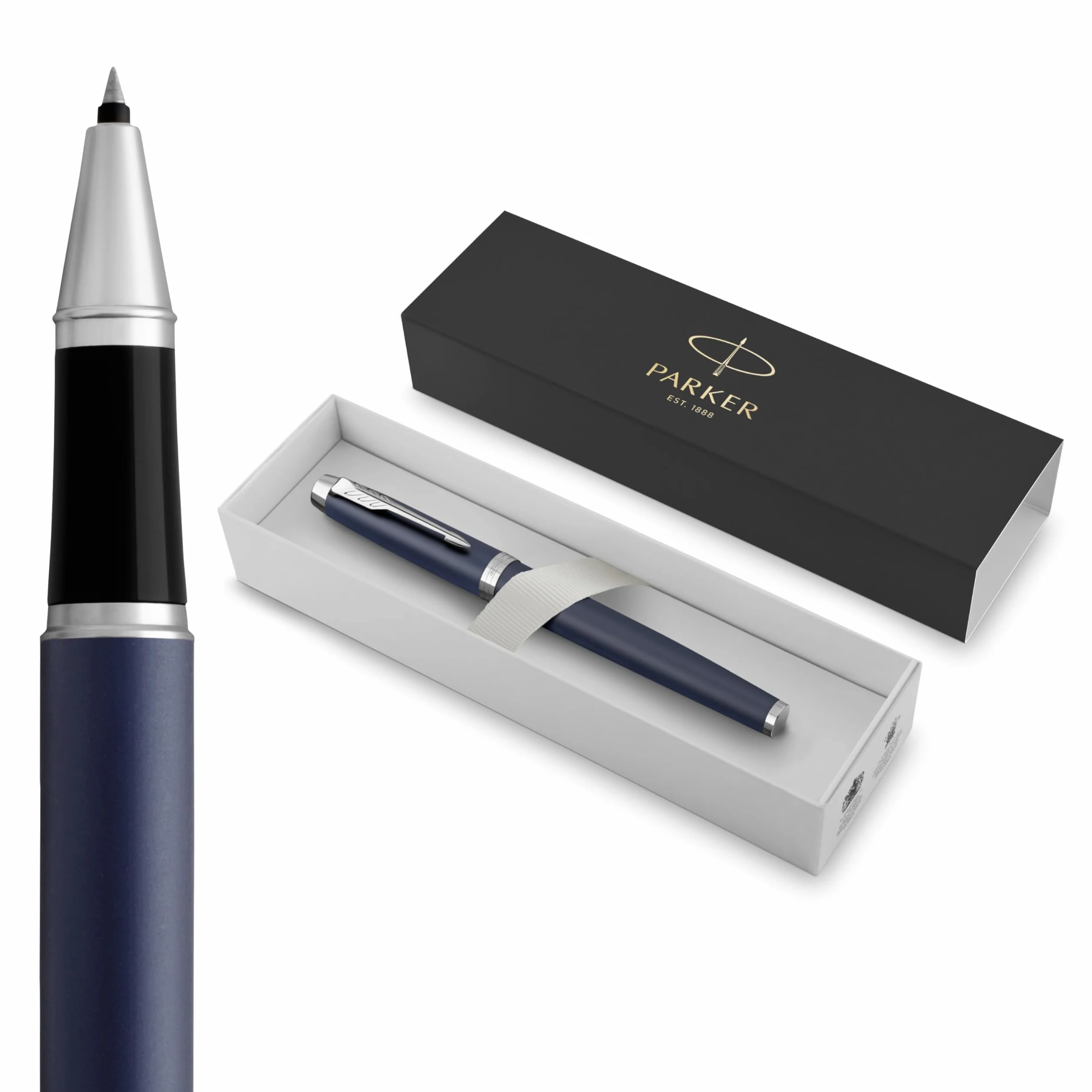 Parker IM Penna Roller | Punta Fine e Ricarica di Inchiostro Nero | Matte Blue Chrome Trim