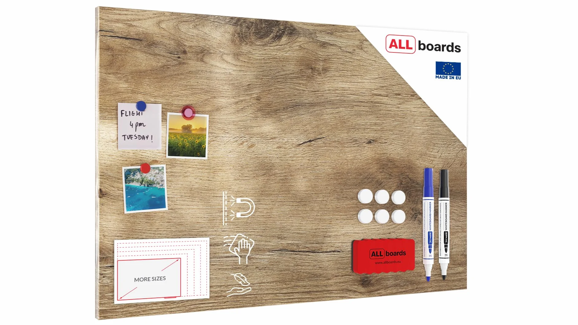 Lavagna magnetica in acciaio LEGNO 90x60cm MetalBoards lastra adatta per tutti i tipi di calamite + set di accessori GRATIS