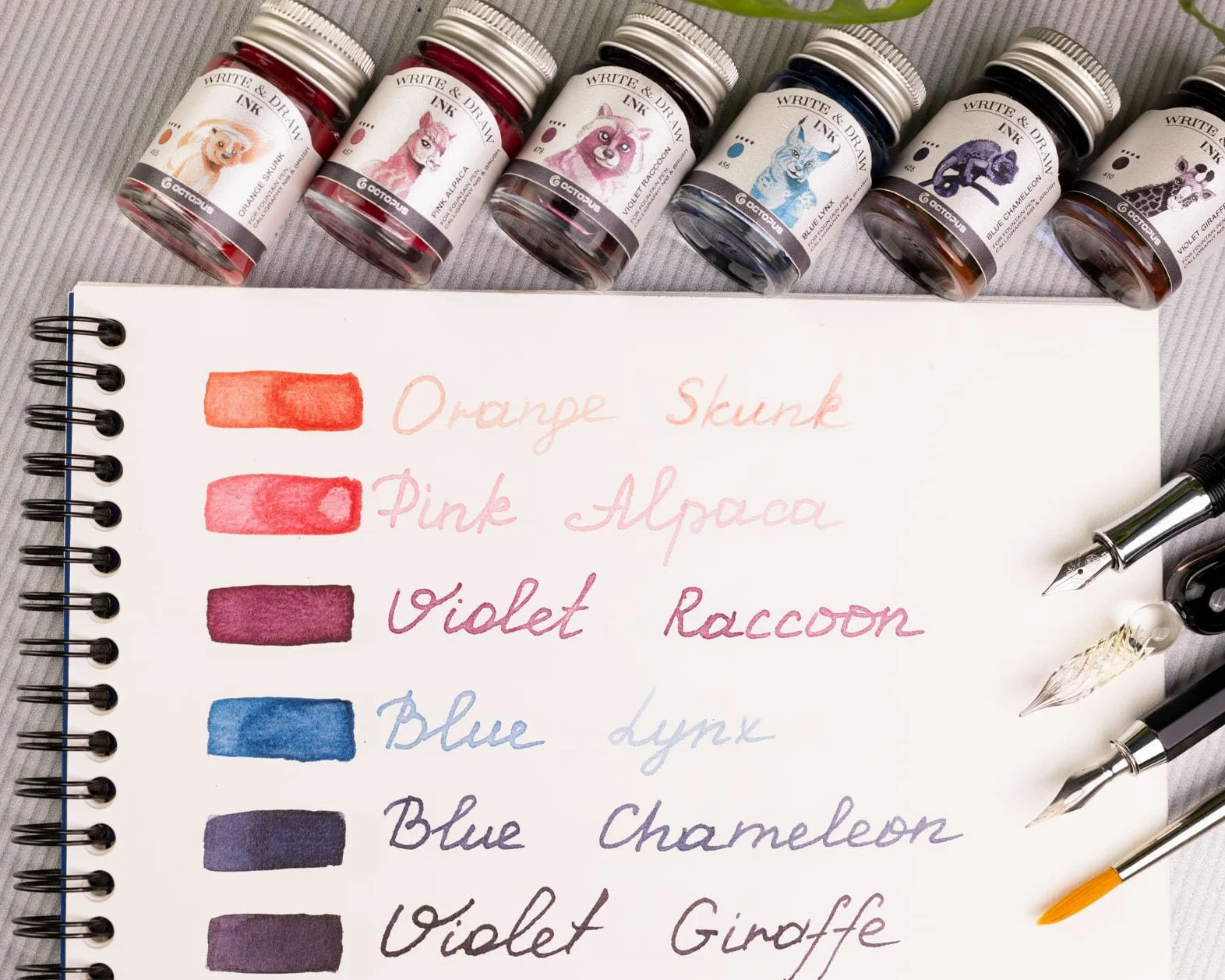 Octopus Write and Draw Ink Set HORIZON, inchiostro impermeabile per scrittura e disegno, inchiostro per calligrafia, inchiostro da illustrazione per penna stilografica, 6x10 ml