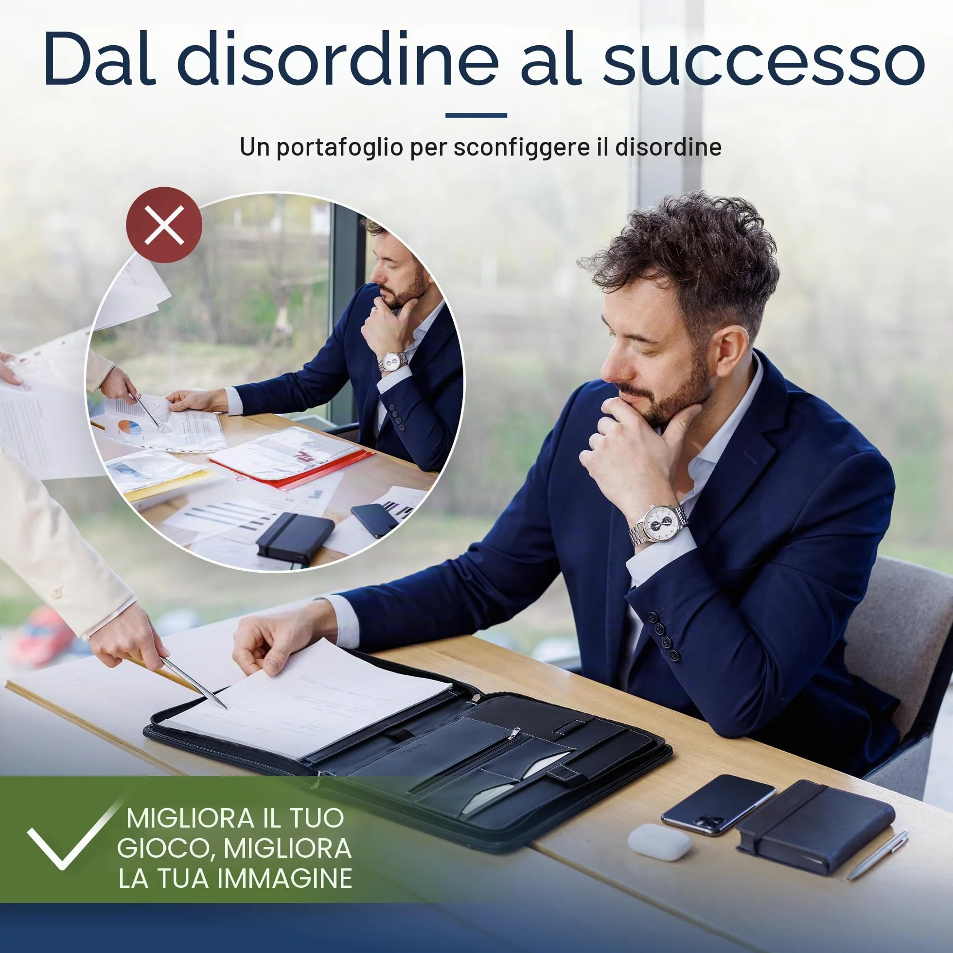 STYLIO A4 Cartella Conferenze con Cerniera Raccoglitore Portadocumenti Organizzatore per Quaderno Smartphone iPad Tablet fino a 11 pollici Chiavi Blocco Note