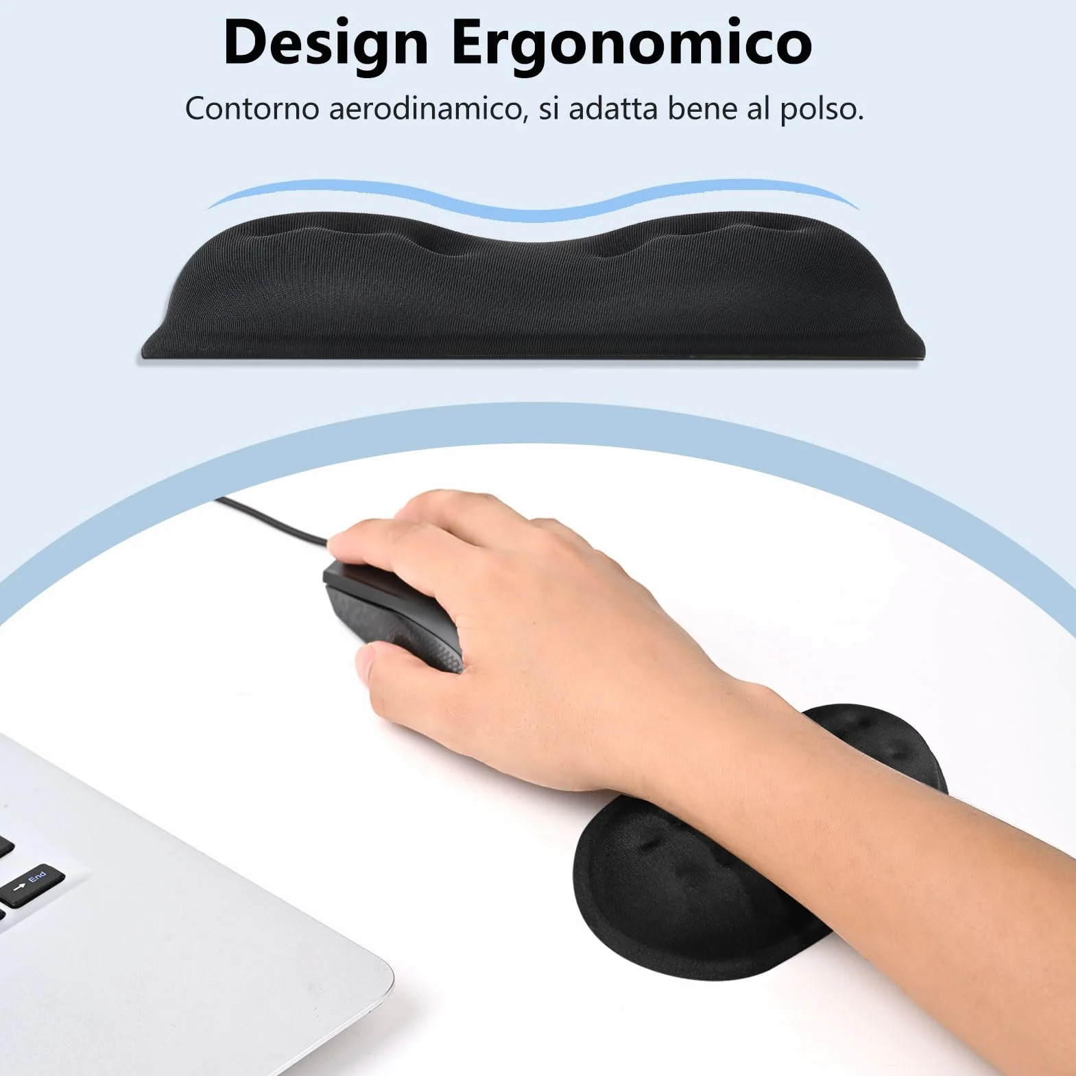 Poggiapolsi Mouse in Memory Foam Ergonomico Antiscivolo Nero