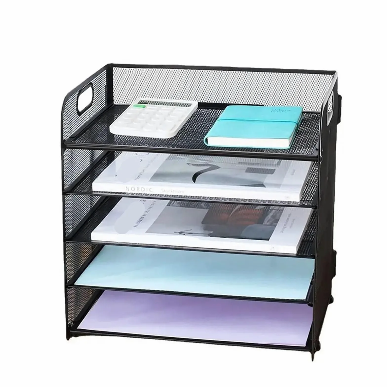 Vassoio Per Lettere Vassoio Organizer Da Scrivania In Rete A 5 Vassoi | Pieghevole con maniglia Scaffale for organizer for file Scaffale for carta durevole in metallo Forniture for ufficio