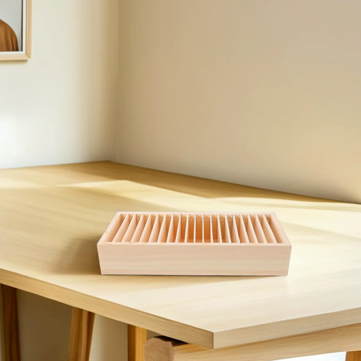 Scatola Porta Biglietti da Visita 2 Pezzi Design Multi-scomparto e Struttura Staccabile in Legno Beige per Organizzazione Versatile a Casa e Ufficio