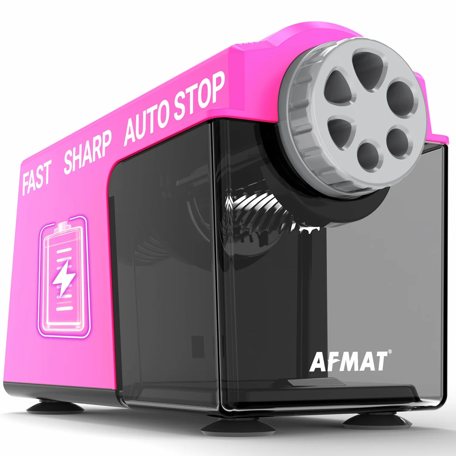 AFMAT Temperamatite elettrico resistente, 6 fori per matite da 6-11 mm e matite colorate 10000 volte, temperamatite da scrivania USB, arresto automatico con contenitore, scuola, insegnanti, bambini