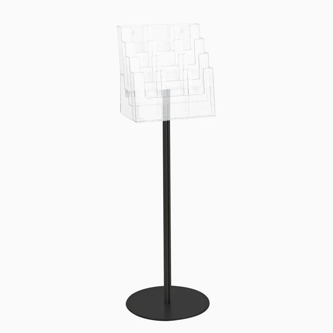 Danieli - Porta Depliant da Terra in Acrilico Trasparente 1/3 A4 con 12 tasche, per Riviste e Brochure. Porta Volantini Resistente da Utilizzare come Espositore per Ufficio, Negozi. (Alluminio Nero)