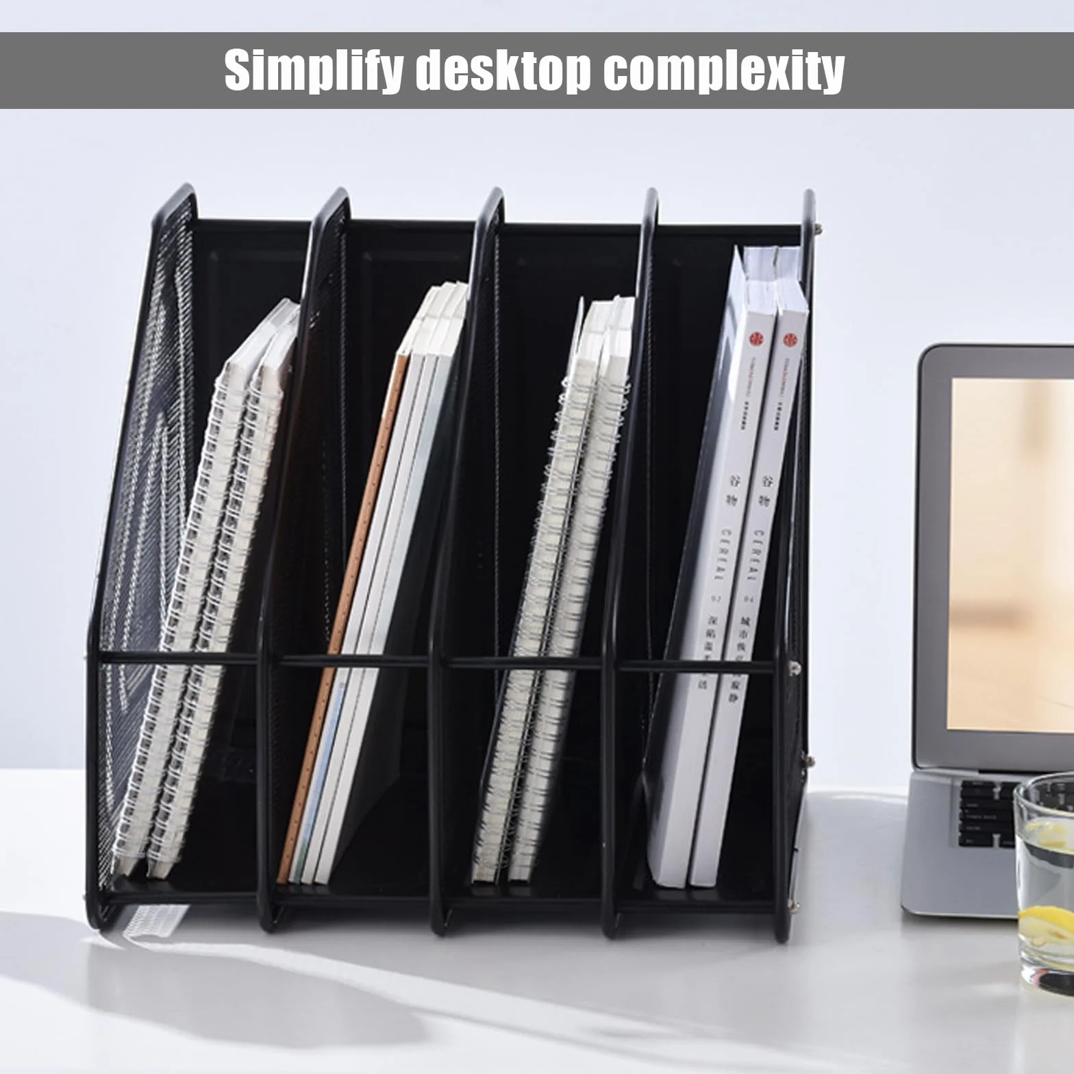 Naapesi Porta riviste da ufficio in metallo a 4 scomparti, organizer per documenti Magazine Holder Rack, organizer per riviste in rete metallica per casa scuola (nero)