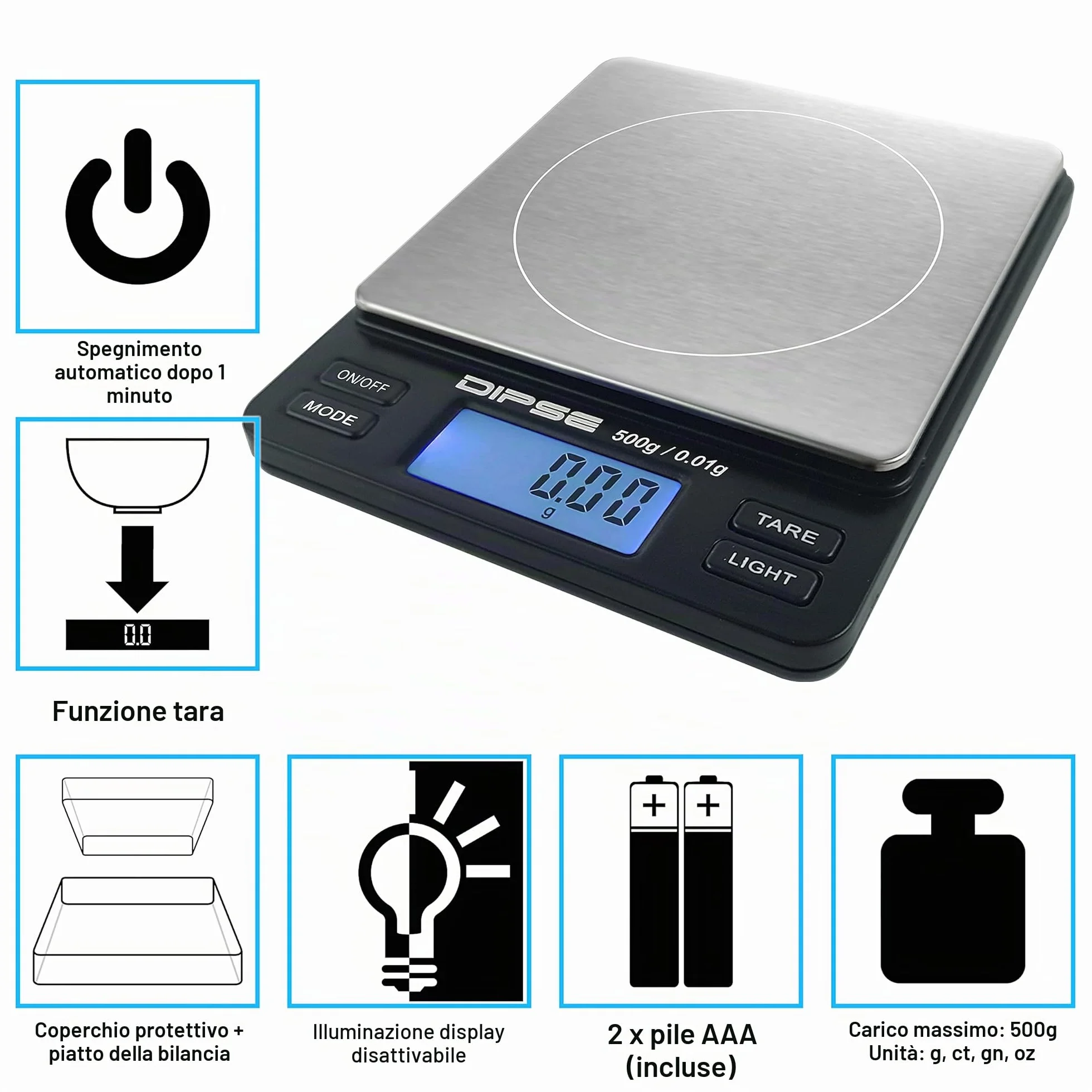 Digital Scales TP Series 500 g x 0,01 g High-Precision Pocket Gold Scales Extra-Large Weighing Surface