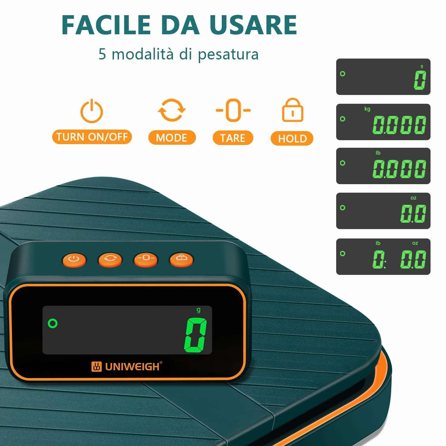 UNIWEIGH Bilancia postale digitale per pacco, 86 lb/0,1 oz per pacco-funzione di mantenimento e tara, bilancia di affrancatura, supporto pieghevole per bilancia postale, include batterie e cavo USB