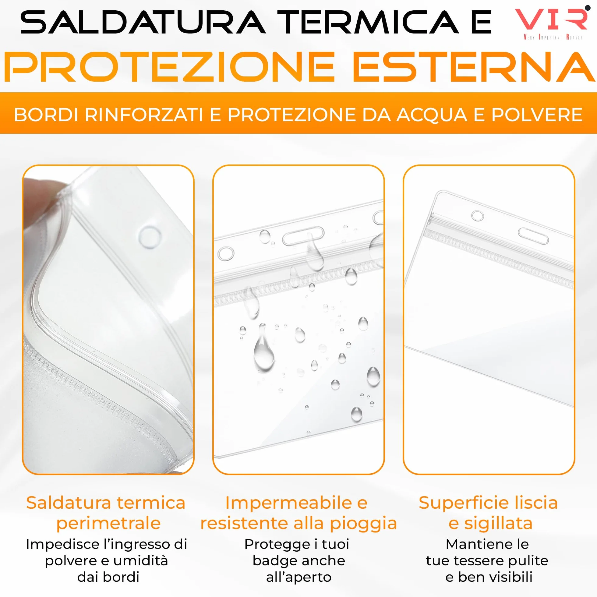 Porta Badge Trasparenti Impermeabile in PVC con Bordi Termosaldati e Apertura Superiore - 100 Pezzi