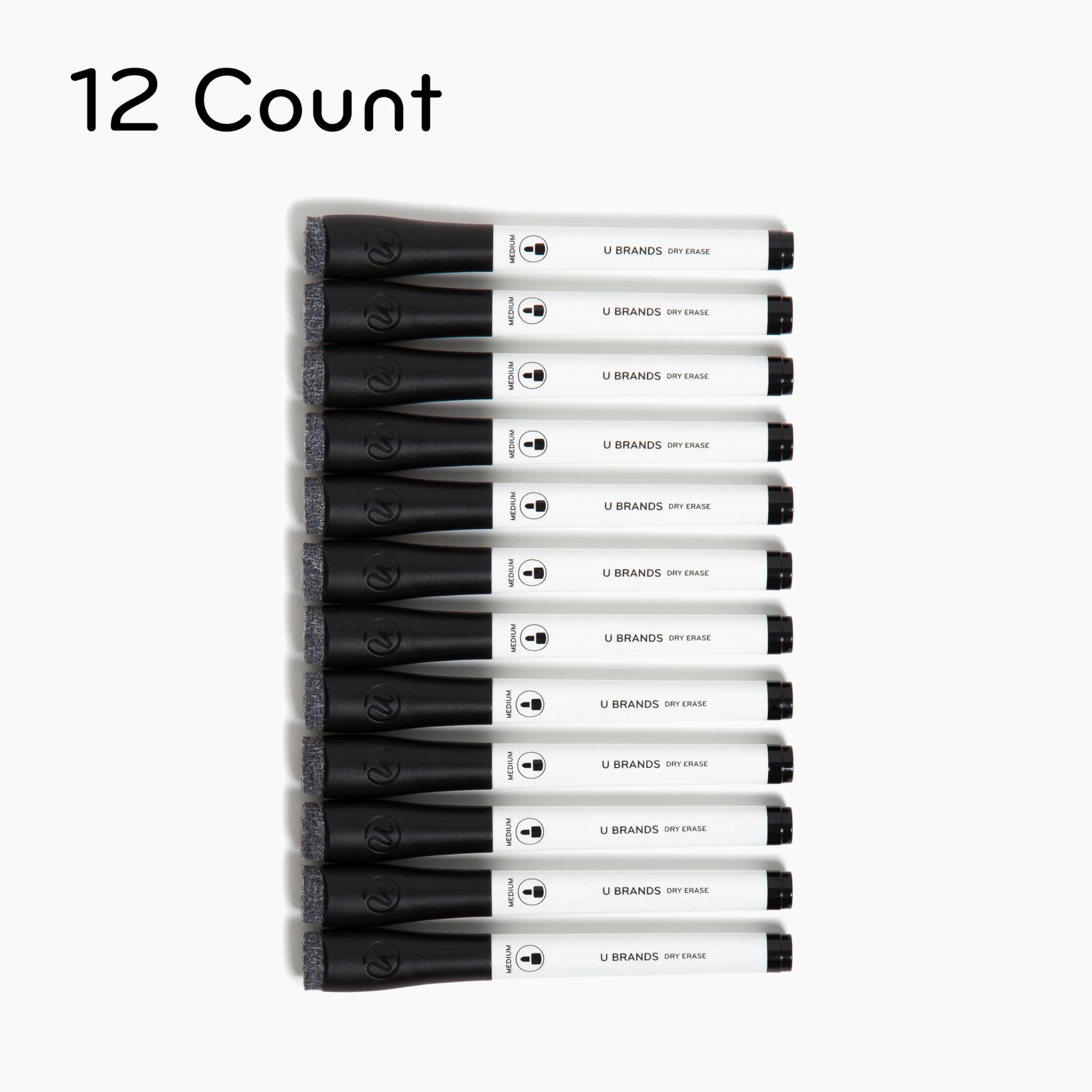 U Brands Pennarelli cancellabili a secco a basso odore con gomme, set da 12, punta media (2 mm), nero