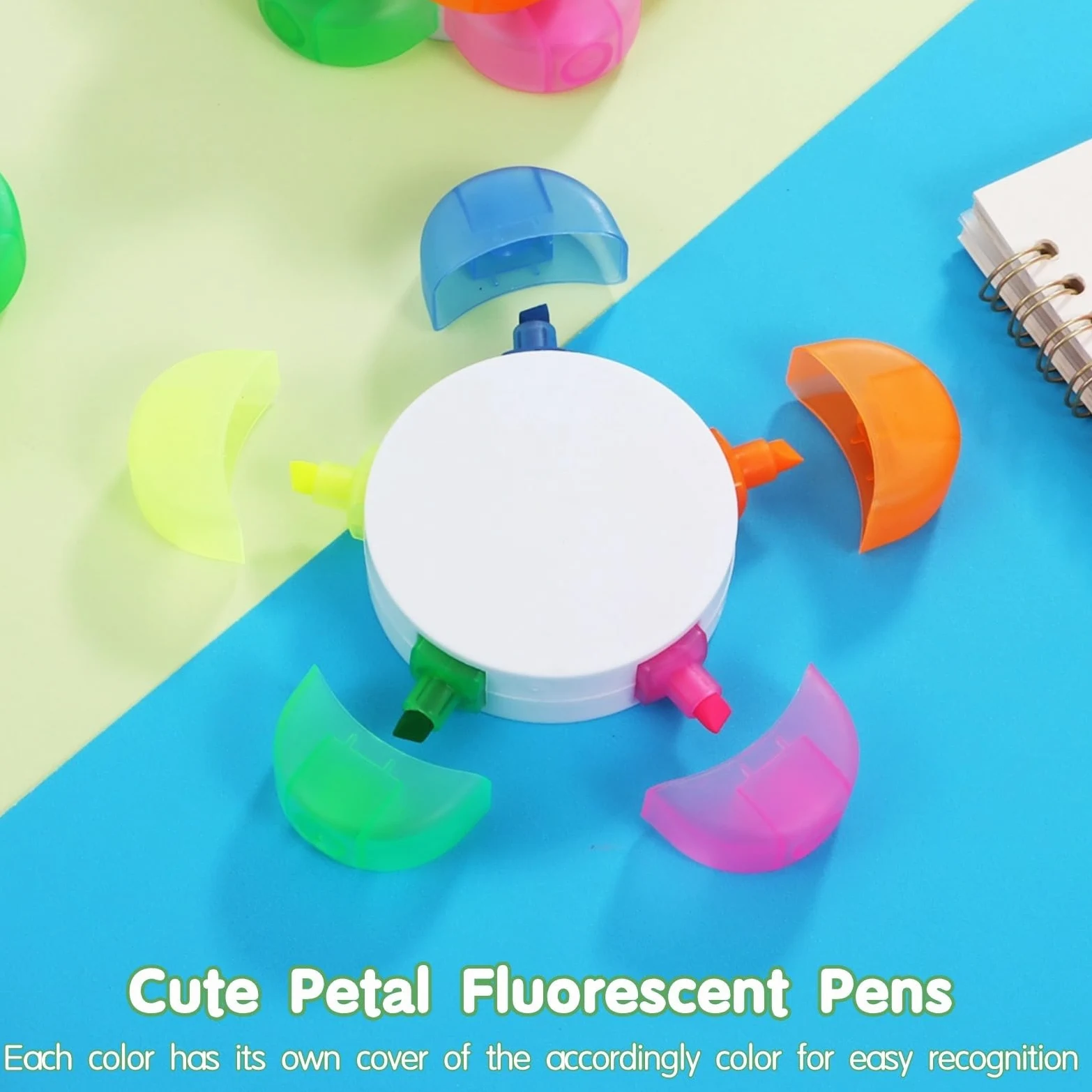 24 evidenziatori a forma di petalo, penne fluorescenti a forma di fiore, 5 in 1, per segnare, disegnare, casa, scuola, cancelleria per ufficio