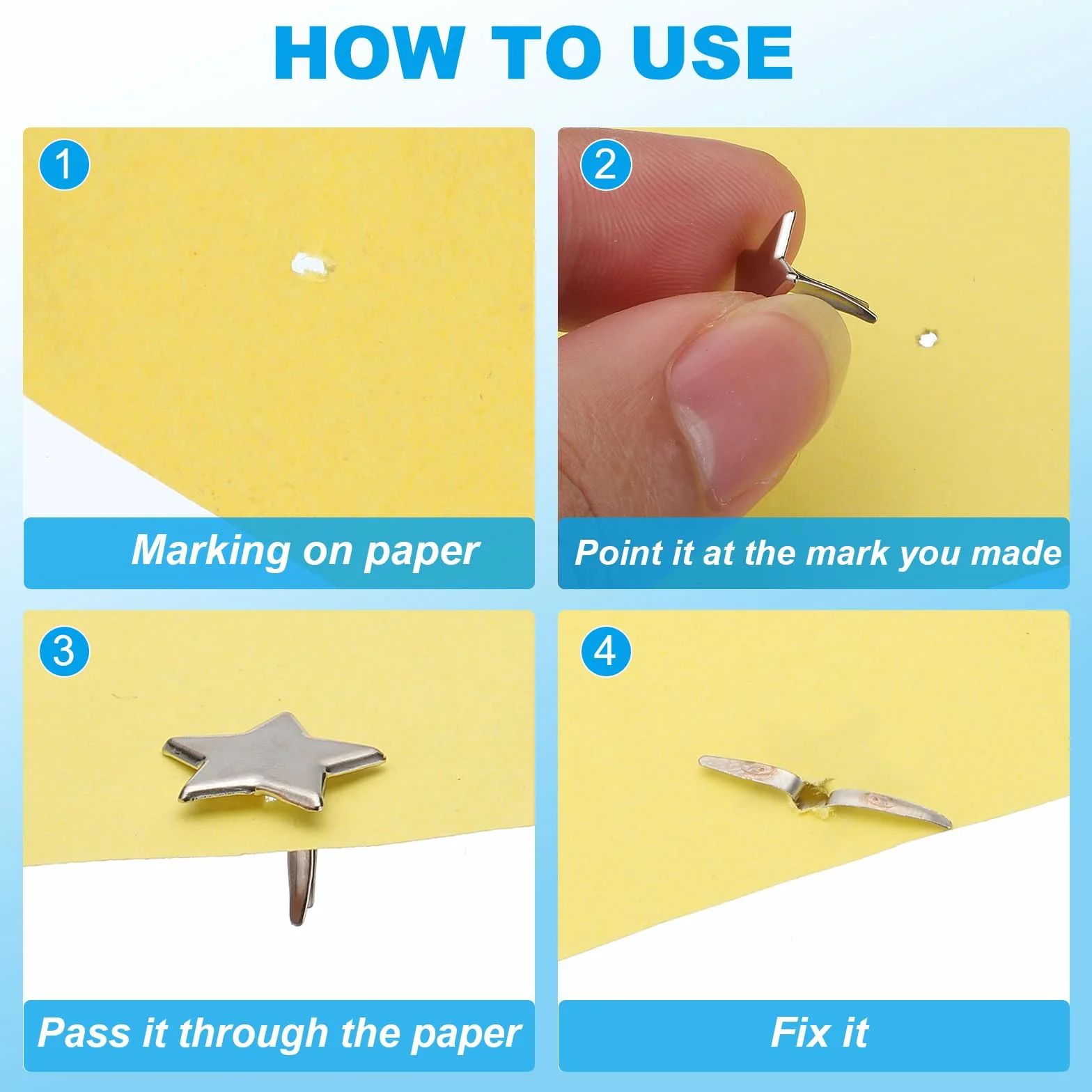 PATIKIL Fermagli per Carta Brads 200Pz Mini Fermacampioni Stella Metallo Testa Tonda Tono Argento 0,6"x0,4"