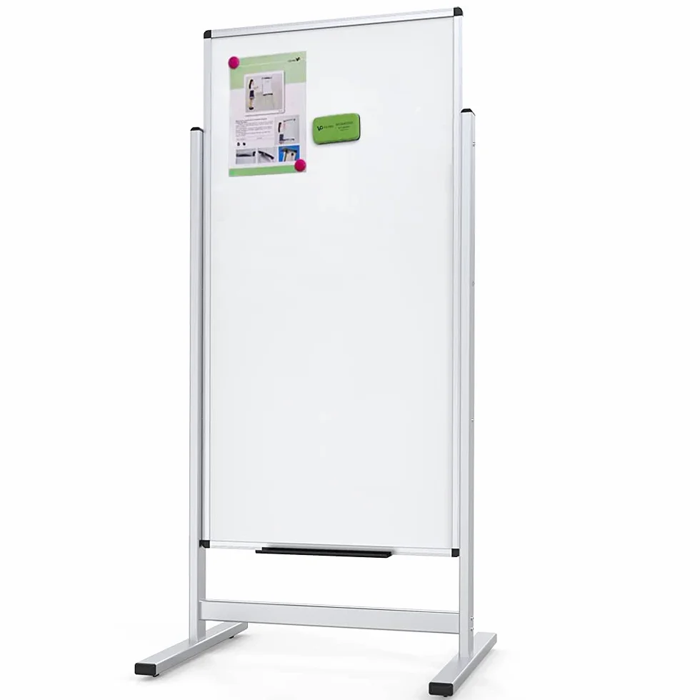 VIZ-PRO Lavagna Bianca Magnetica 120 x 60 cm con Supporto | Doppio Lato Cancellabile a Secco, Cornice in Alluminio, ideale per Ufficio, Casa, Scuola e Riunioni