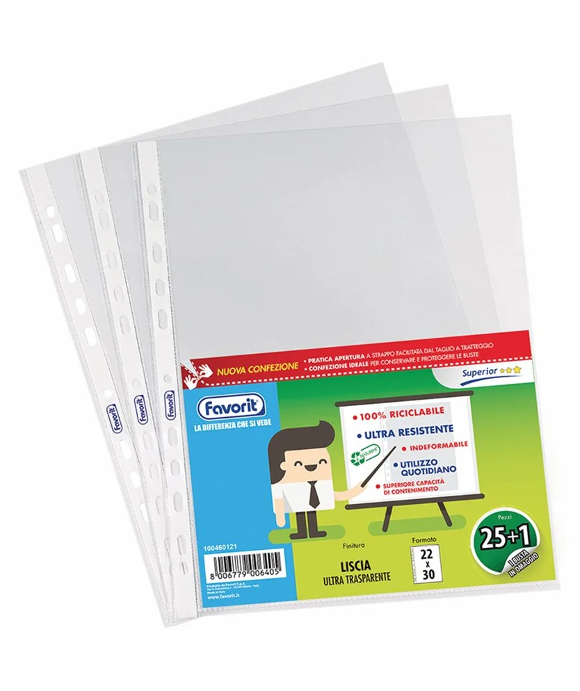 Favorit Buste Foratura Universale 22 x 30 cm Trasparenti Confezione 25+1 Pezzi