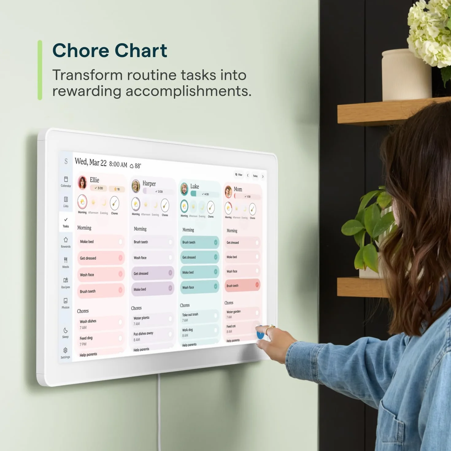 Skylight Calendar Max: Calendario Digitale Intelligente da 27 Pollici e Grafico delle Faccende, Organizzatore Familiare con Display Touchscreen Interattivo – Montabile a Parete in Verticale o