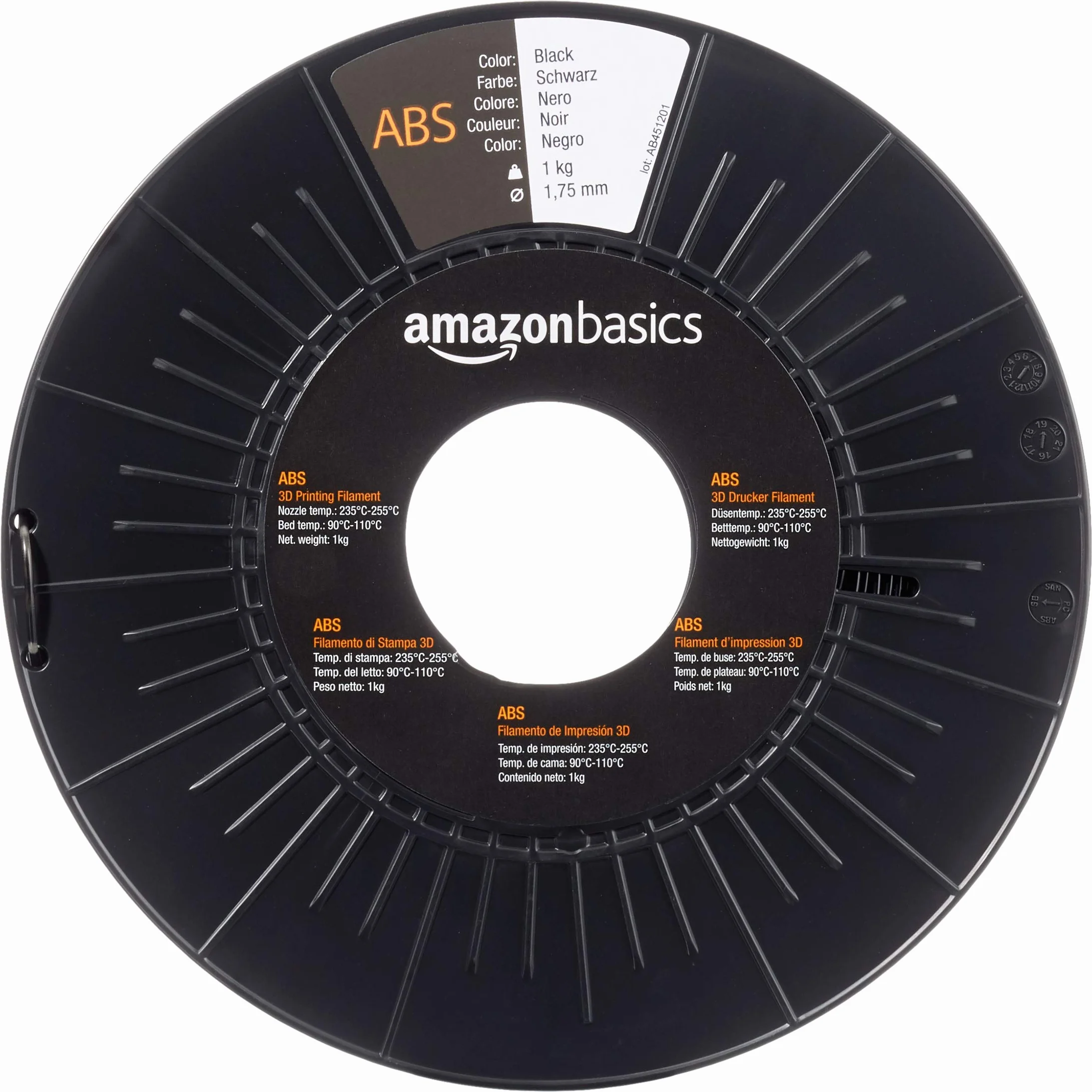 Amazon Basics Bobina filamento ABS 1 kg 1.75 mm Nero per stampante 3D