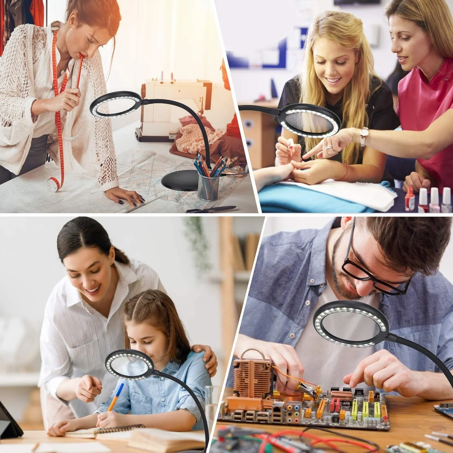 Lente d'ingrandimento ricaricabile 5X con luce e supporto, lente d'ingrandimento illuminata DUDSOEHO a mani libere per lettura, anziani, hobby, artigianato