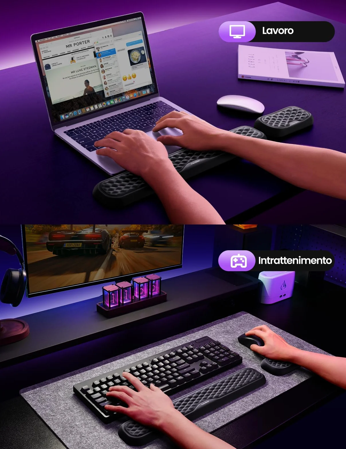 Vaydeer Pompone Mouse Pad Kit, Memory Foam Wrist Rest for Laptop and Computer, Non-Slip - Black