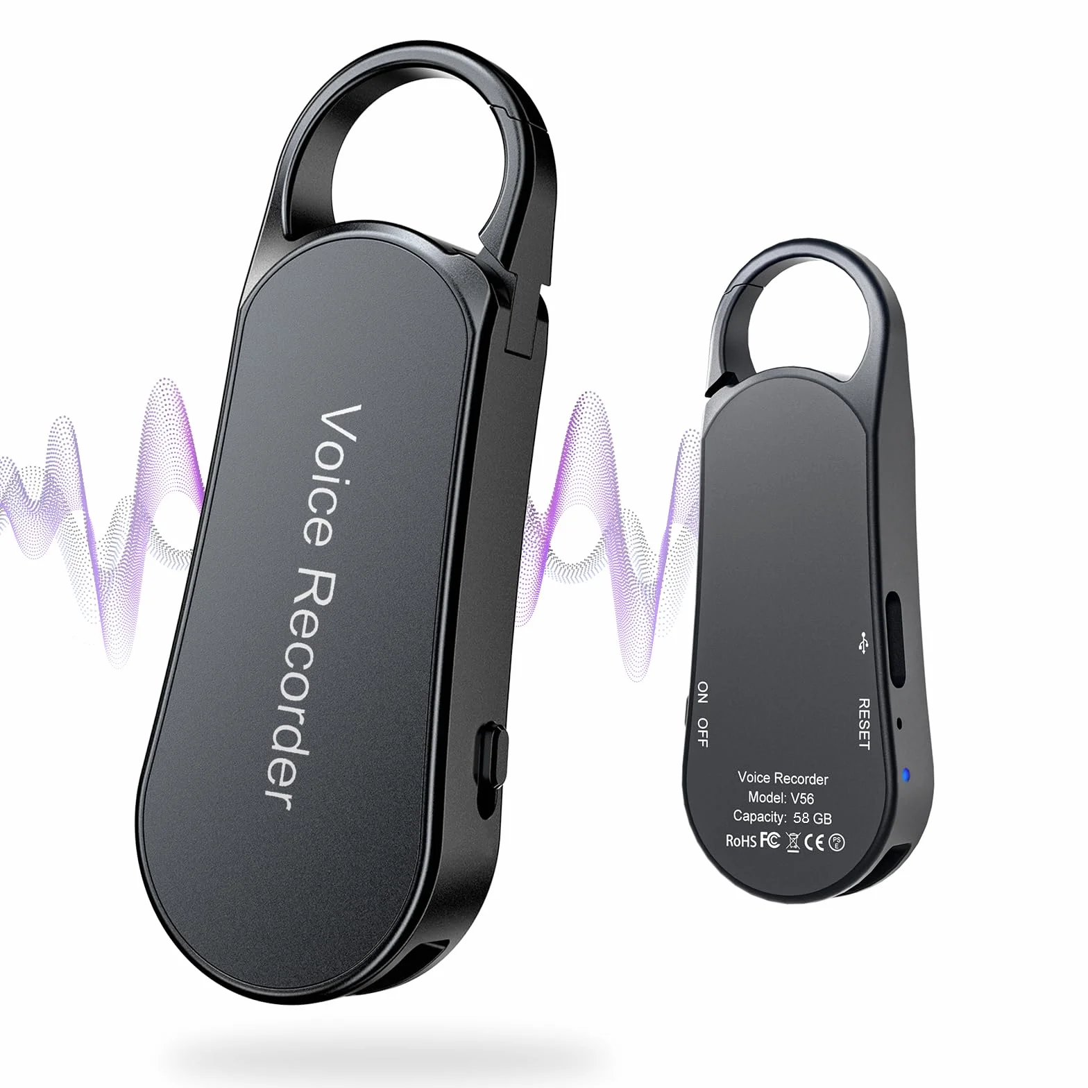 Registratore Vocale Mini–Design a Portachiavi, 35 Ore di Registrazione, Custodia in Metallo, Audio Hi-Fi 1536KBPS, Registrazione con un Solo Tasto, Registratore Attivato per Riunioni... (58GB)