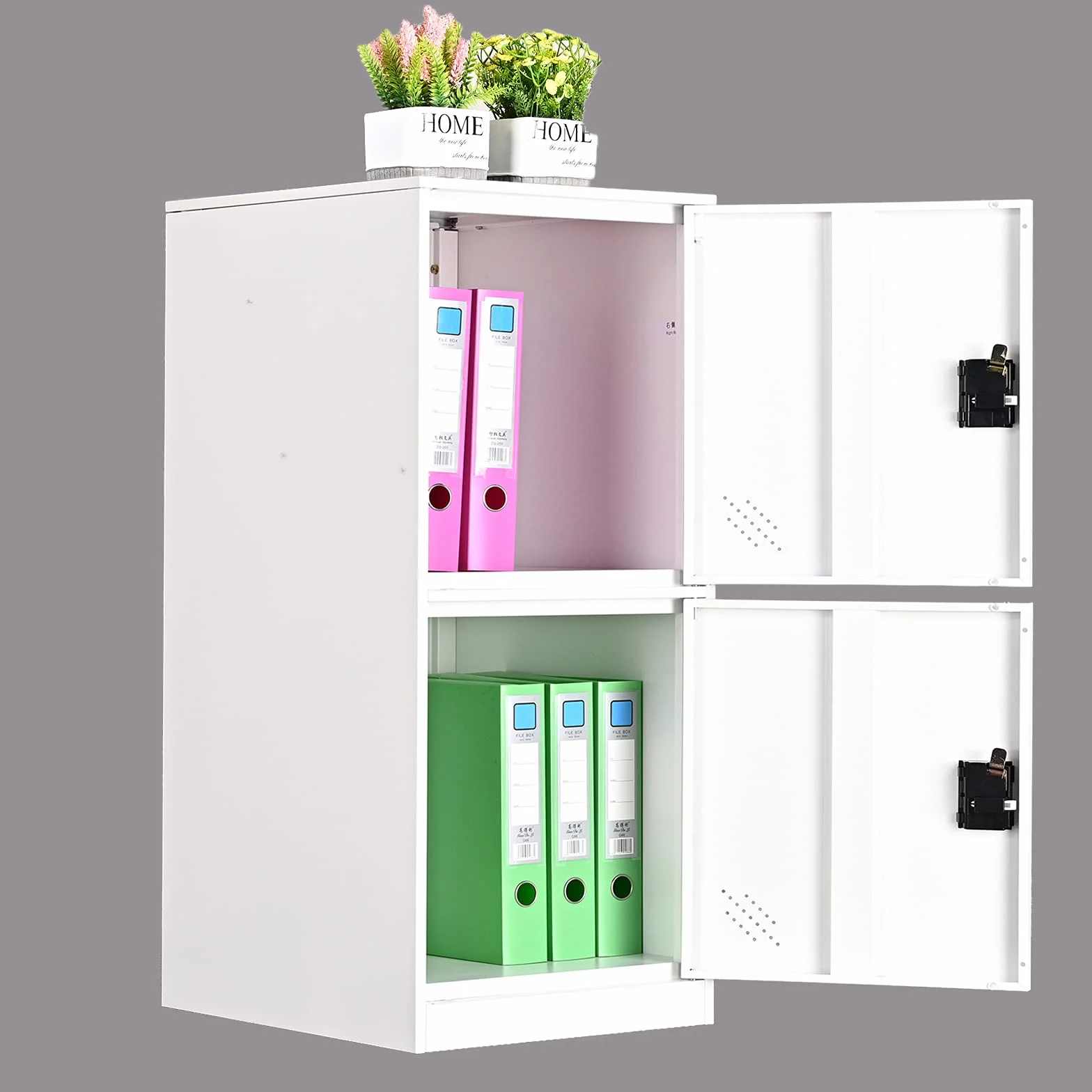 MECOLOR Armadietto verticale singolo con lucchetto a 2 o 3 scomparti per dipendenti, casa, ufficio, scuola, bambini (bianco pieno, P2V)