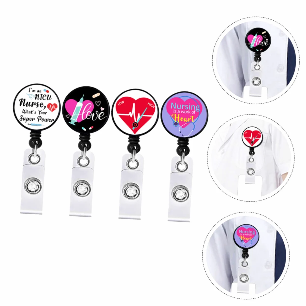 NUOBESTY 5 Set di Porta Badge Medico con Clip Retrattile Porta Badge con per Fiere Facile da Allungare Misura Universale 4 Pezzi * 5