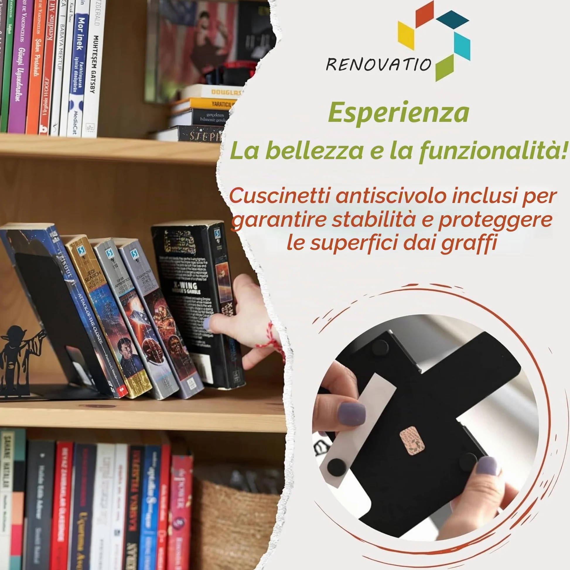 Renovatio Fermalibri in metallo nero, carino, unico, decorazione da nerd per casa, ufficio e cameretta dei bambini, resistente, antiscivolo, minimal, per mensole, motivo maestro