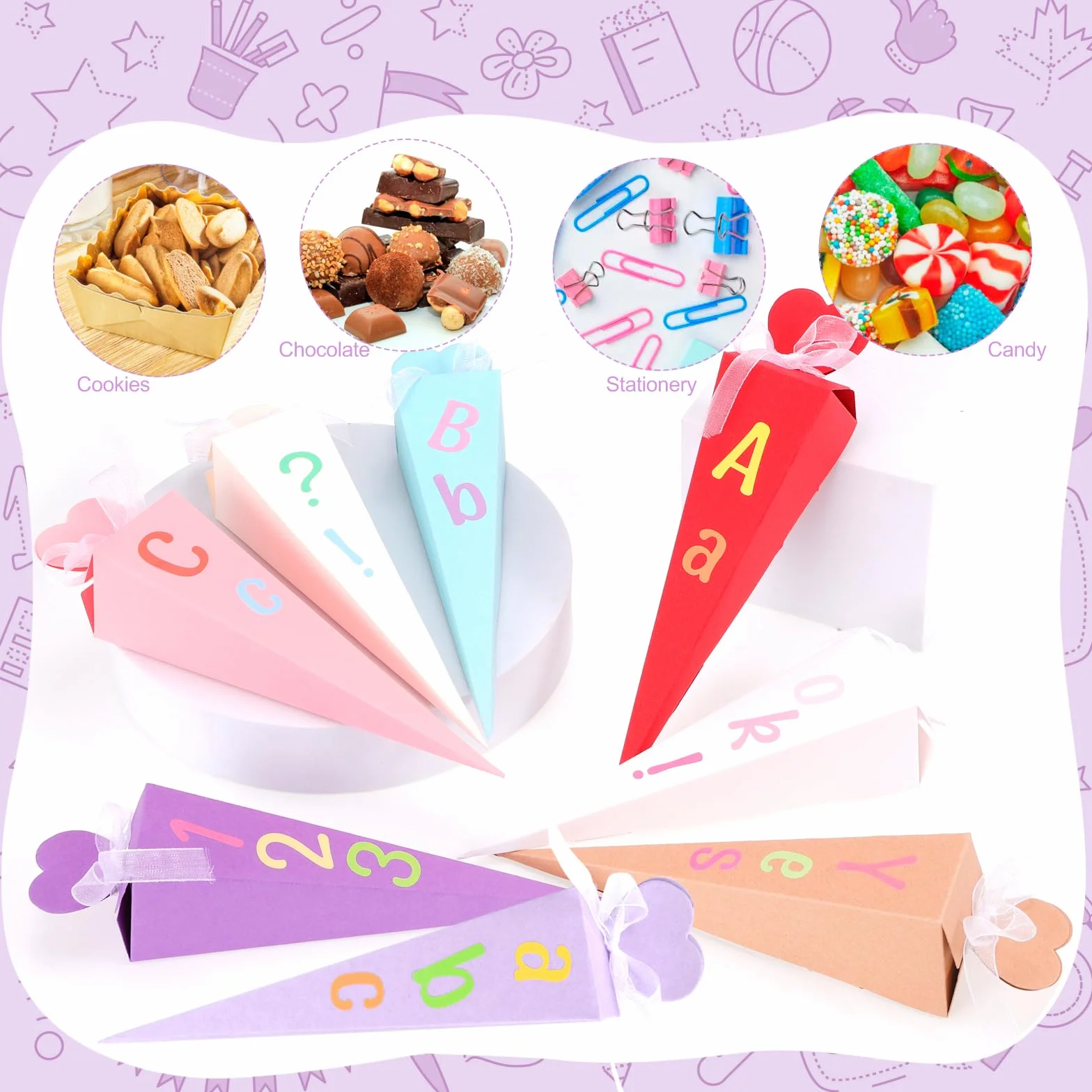Schultüte Geschwistertüten Einschulung Kleine Schultüte Jungen Mädchen Zuckertüte zum Befüllen DIY Faltbare mit Aufklebern Band