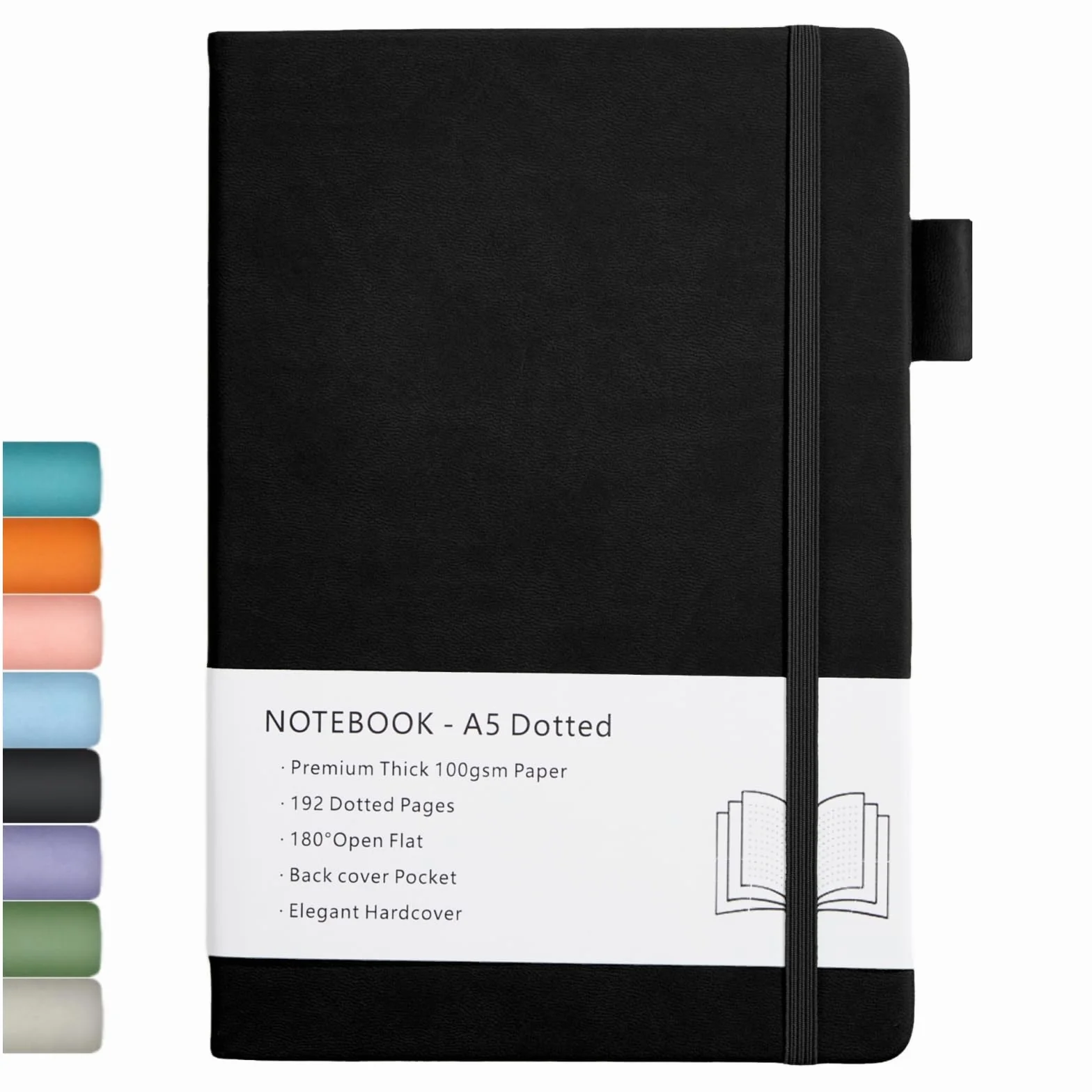 Taccuino Puntinato A5 Copertina Rigida 100GSM 192 Pagine Nero 14,5 x 21,3 cm