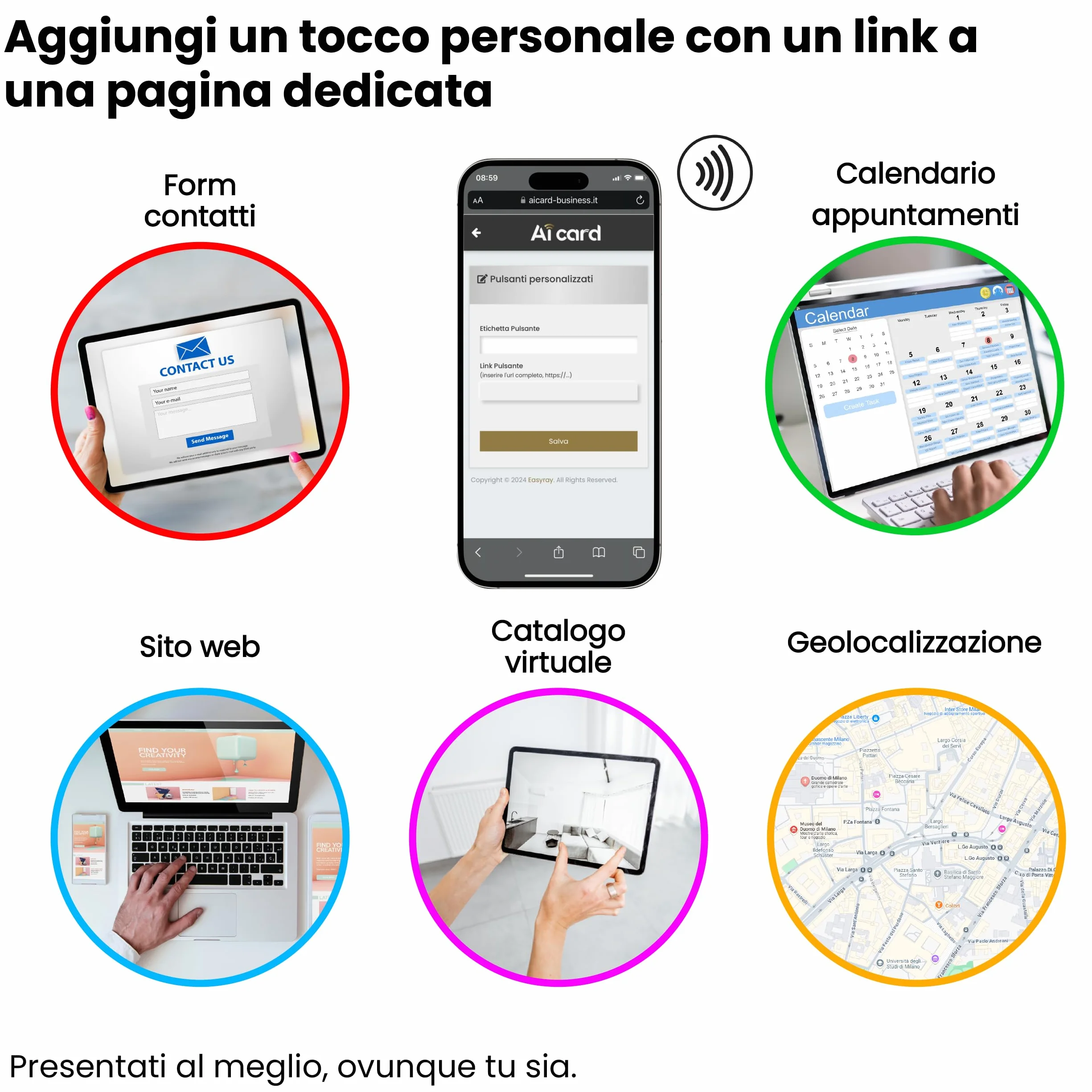 Biglietto da visita Digitale NFC Personalizzabile Aicard NERO Compatibile con smartphone Android e iOS
