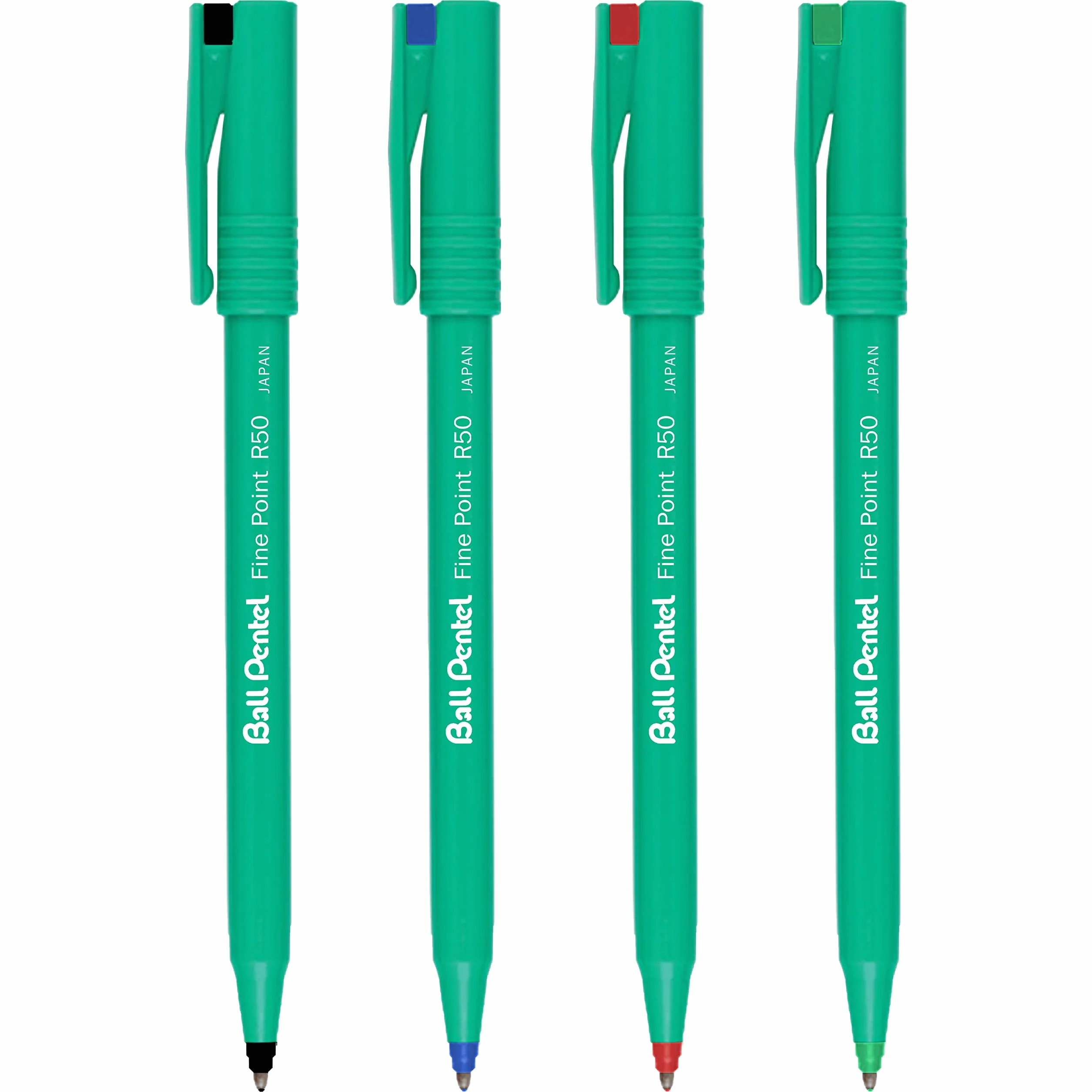 Pentel R50 Pennarelli a Sfera a Inchiostro Liquido Punta Fine 0,8 mm Larghezza Tratto 0,4 mm 4 Pezzi Nero Blu Rosso Verde