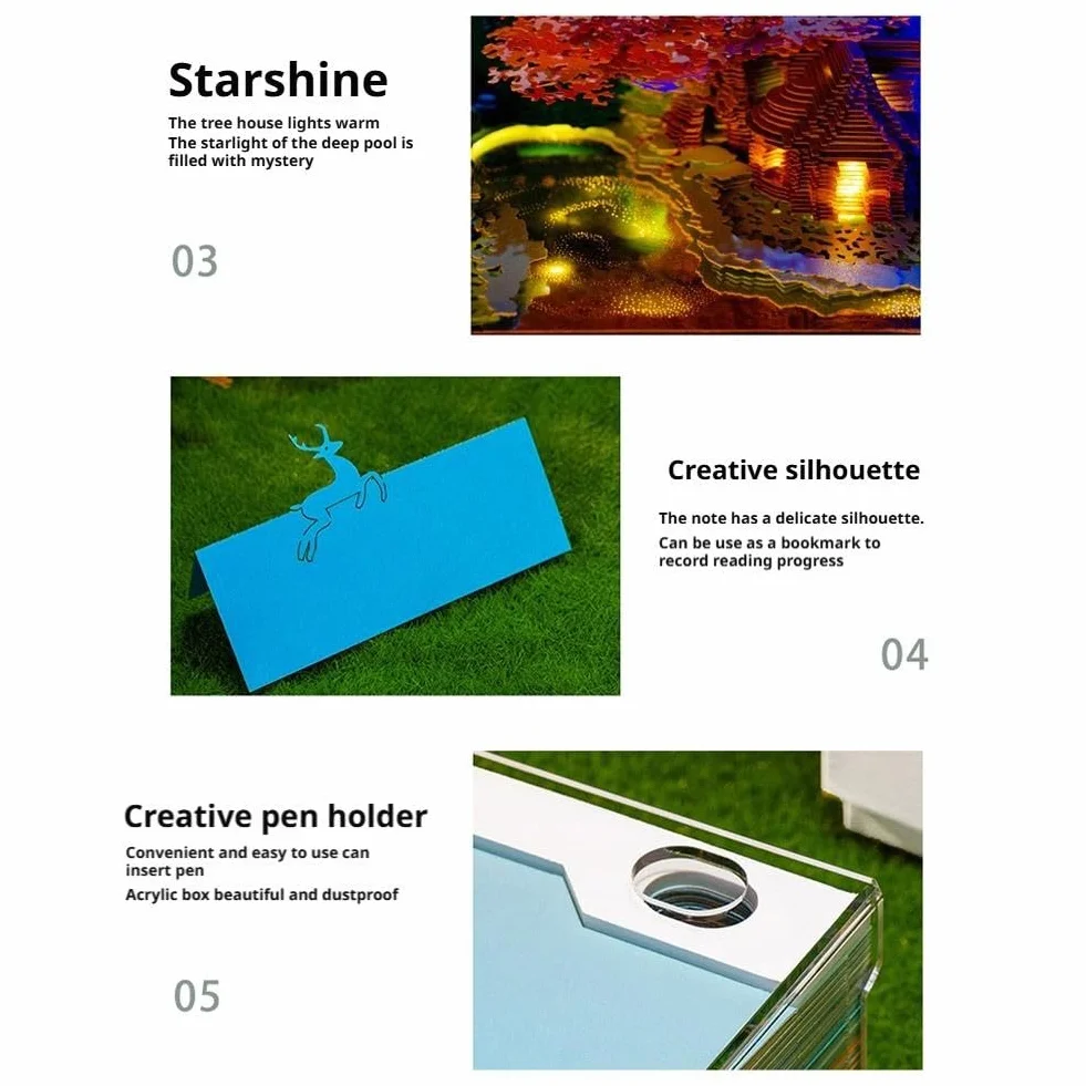Calendario 3D 2026, Casa sull'albero con luce, creativo 3D Fantasy Casa sull'albero Memo Pad Calendario da scrivania, Casa sull'albero di fantasia, Scultura in carta per casa e ufficio, decorazioni da