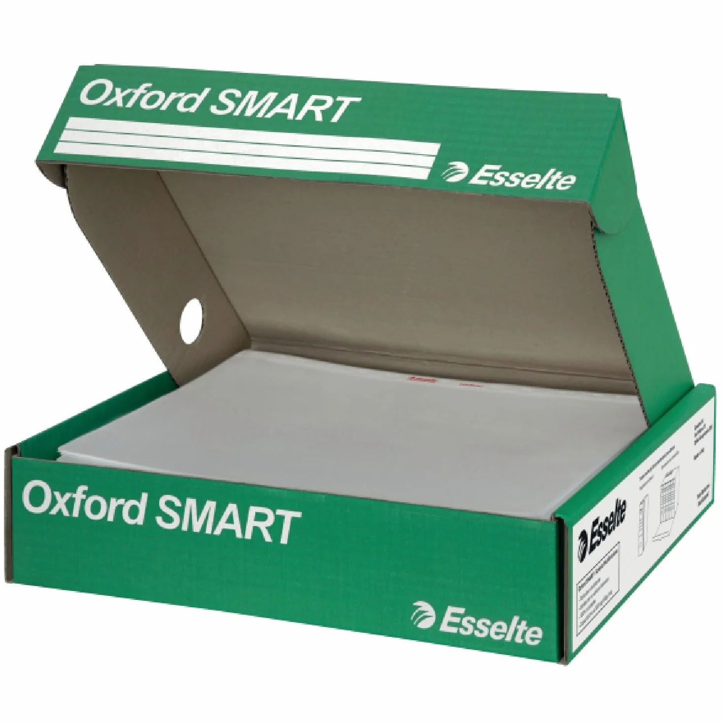 Esselte OXFORD SMART Buste per raccoglitori a perforazione universale A4 Standard, 400 pezzi (4 x 100), PP Antiriflesso, con Scatola Multiuso