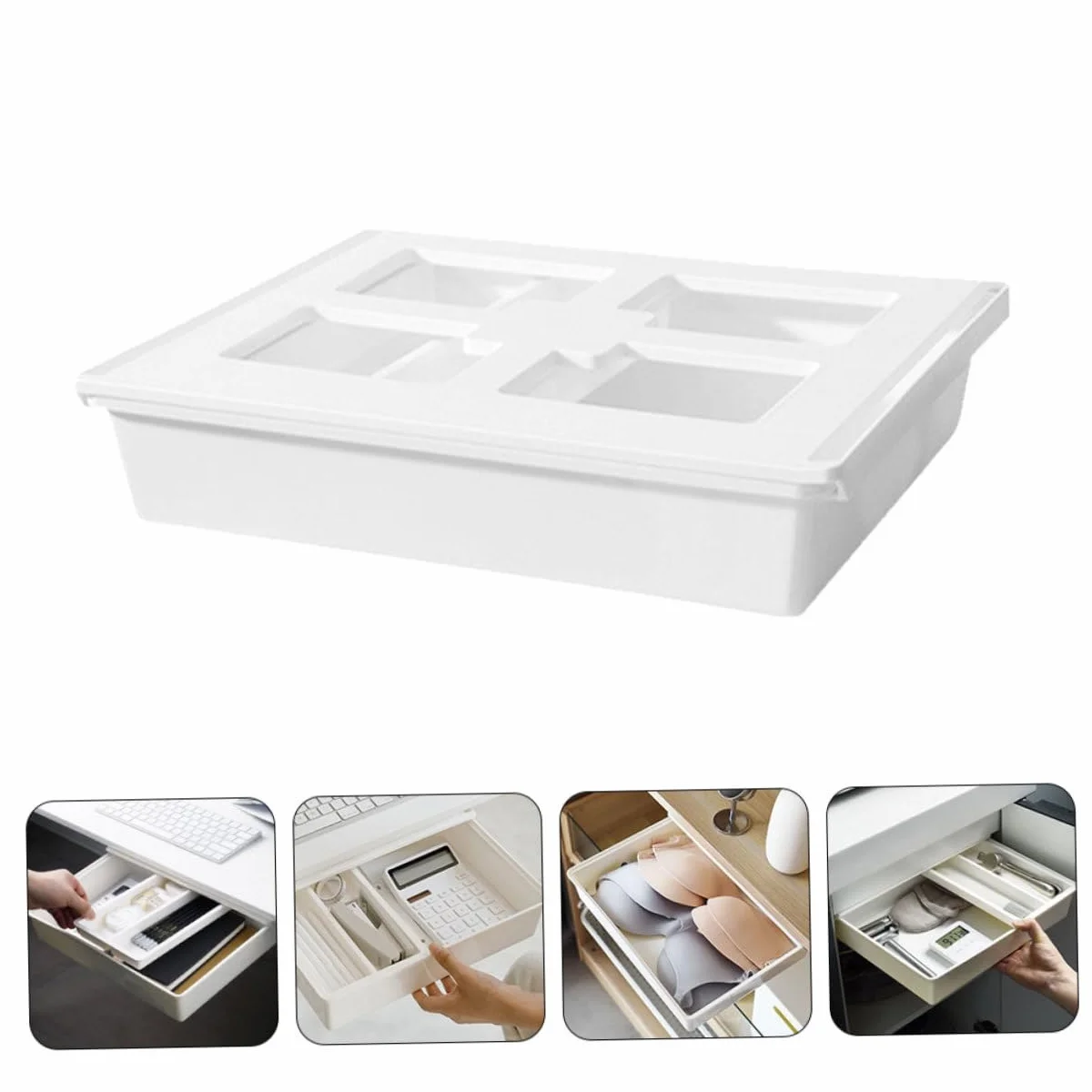 Lurrose Scatola Porta Oggetti in Plastica Resistente Organizzatore per Sotto la Scrivania Salvaspazio per Cancelleria Strumenti e Altri Articoli