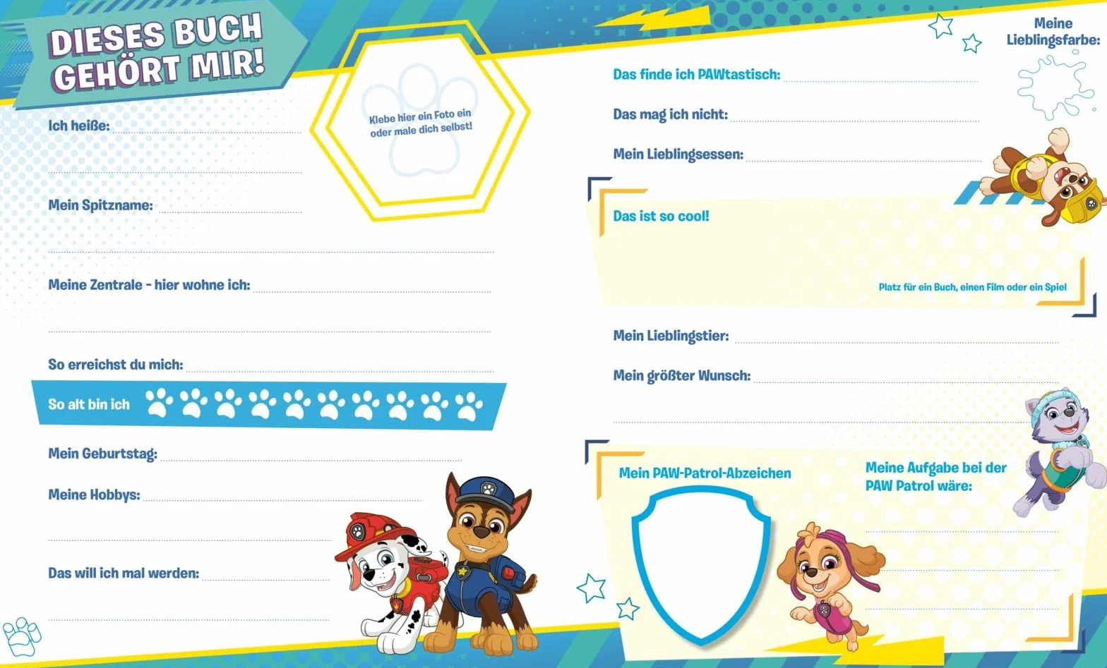 PAW Patrol Mitmachbuch Freundebuch Eintragbuch für Kindergartenkinder ab 3 Jahre
